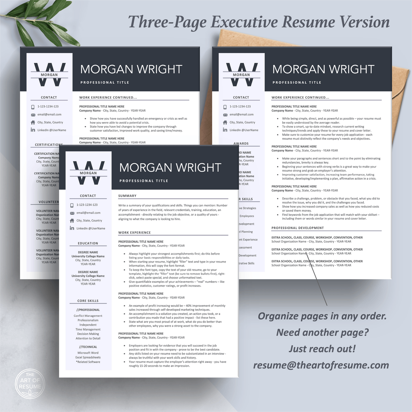 The Art of Resume Templates | Three-Page Professional Simple Executive CEO C-Suite Level Resume CV Template Format | Curriculum Vitae