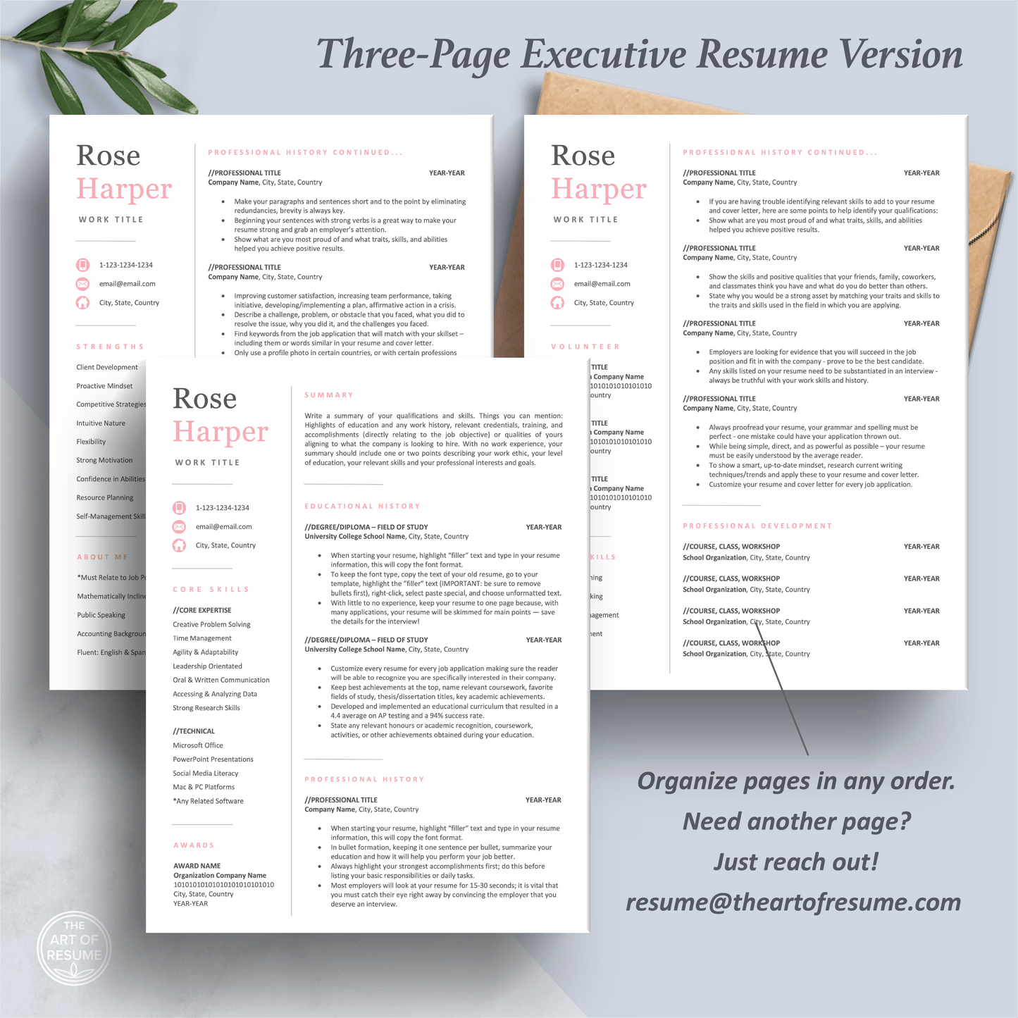 The Art of Resume Templates | Three-Page Student Graduate Executive C-Suite Level Resume CV Template Format | Curriculum Vitae