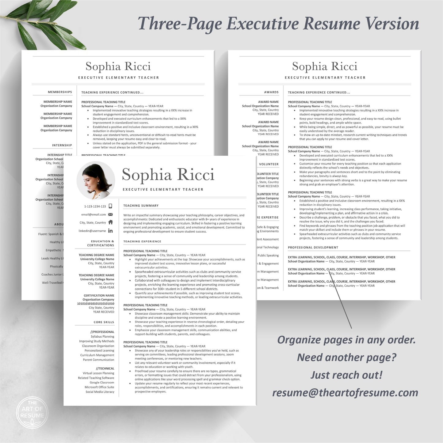 The Art of Resume | Teacher Teaching Resume Template with Photo Picture Bundle | 3 Page Resume Format
