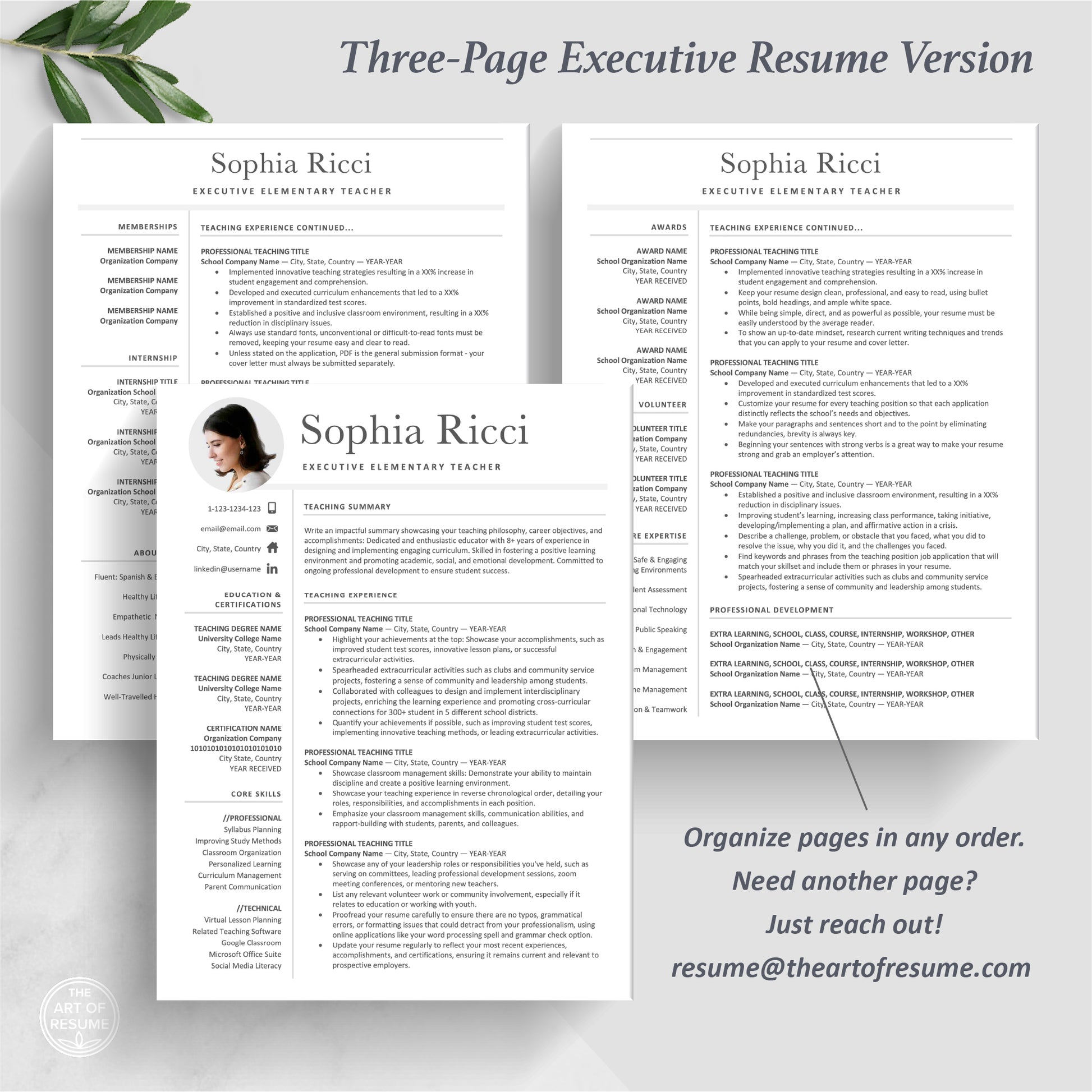 The Art of Resume | Teacher Teaching Resume Template with Photo Picture Bundle | 3 Page Resume Format