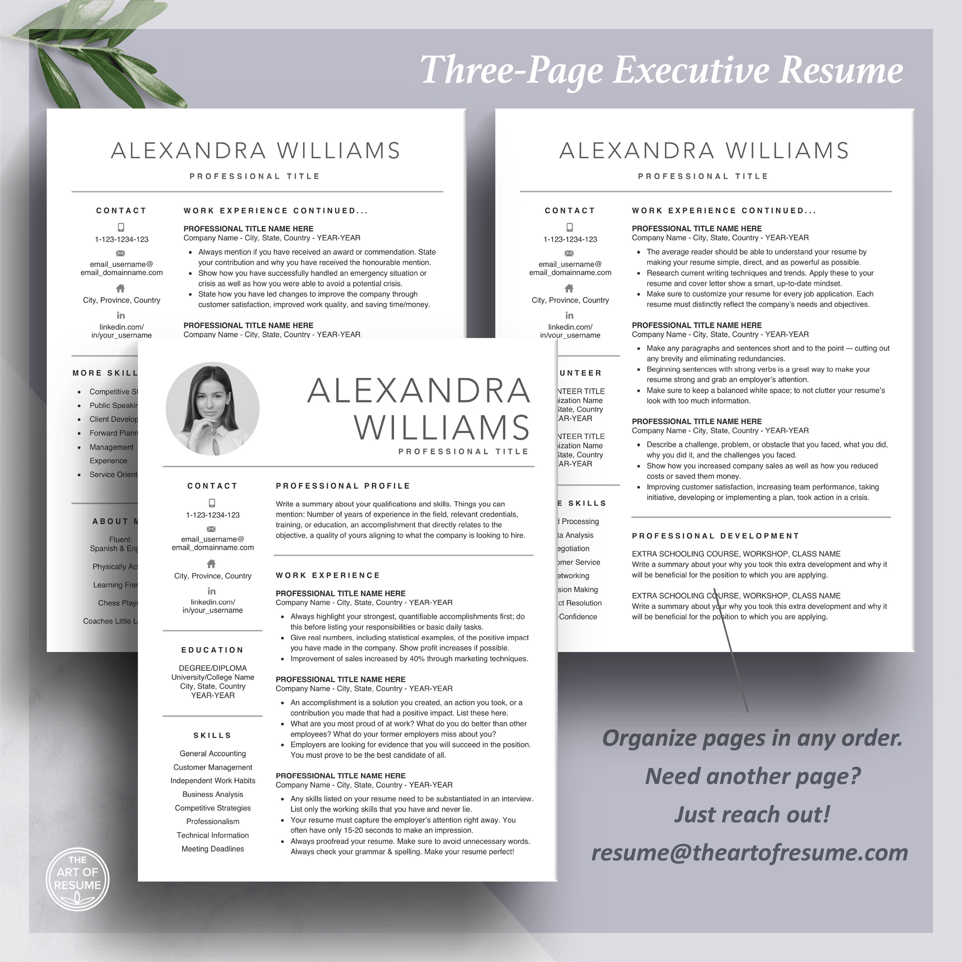 Professional Resume Template Design with Headshot Photo Insert - The Art of Resume