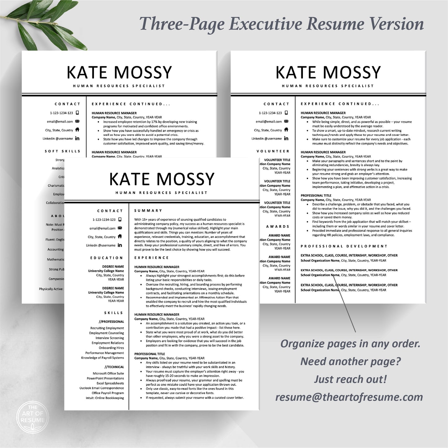 The Art of Resume Templates | Three-Page Executive Professional HR Human Resources Resume CV Template Format | Curriculum Vitae