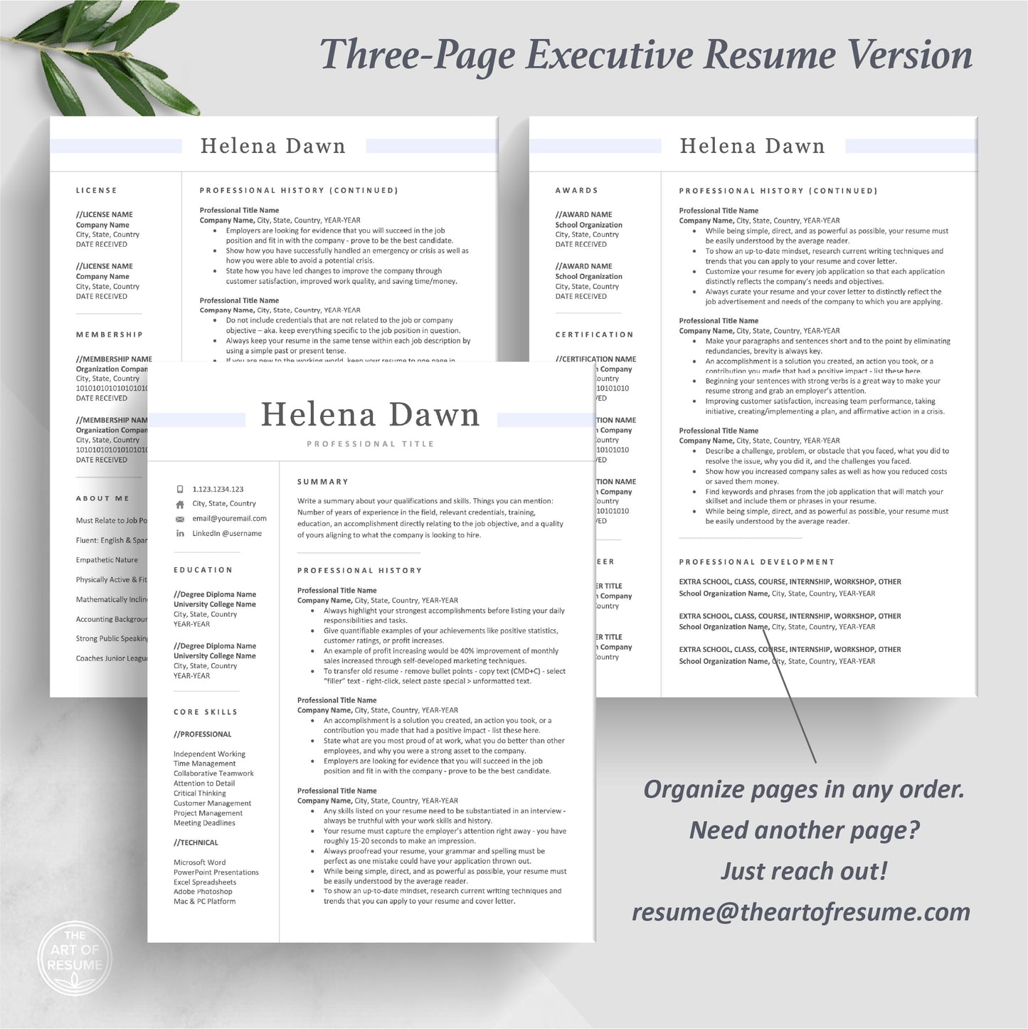 The Art of Resume | Executive Simple Resume CV Template Design Bundle | 3 Page Resume Design