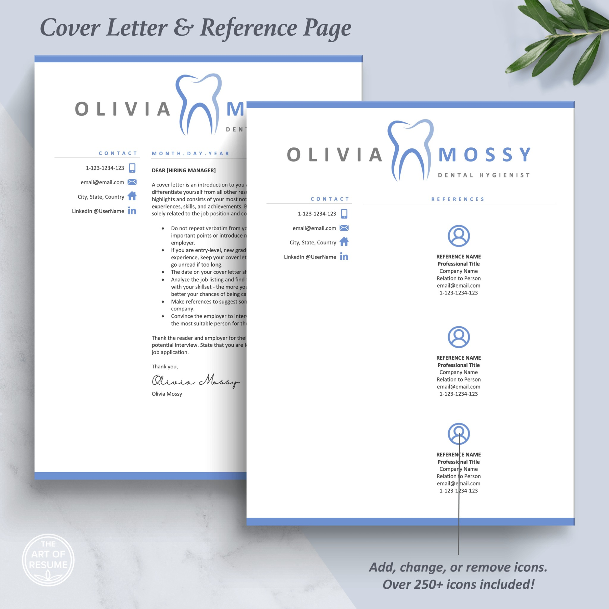 The Art of Resume Templates | Dentist, Hygienist, Dental Student, Assistant Cover Letter and Reference Page Design Templates Instant Download