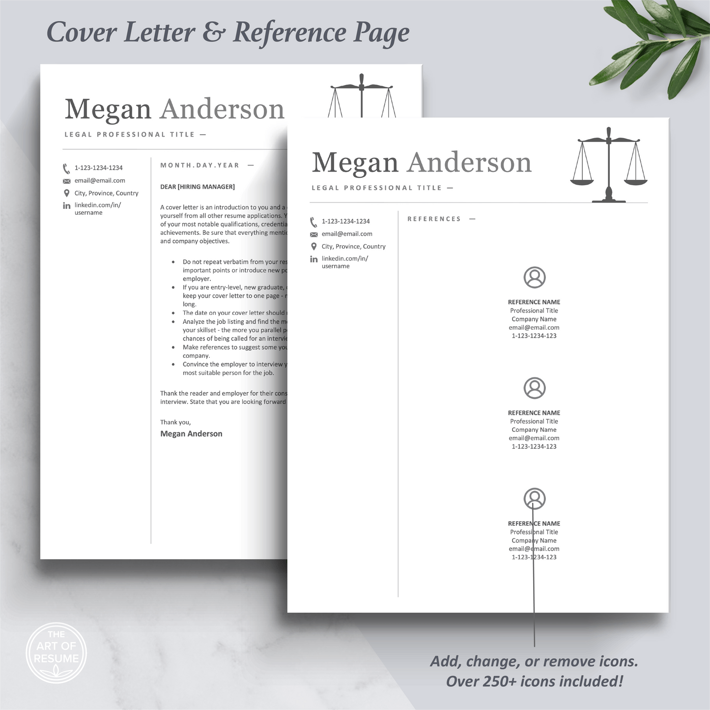 The Art of Resume Templates | Professional Legal Law Lawyer Letter and Reference Page Design Templates Instant Download