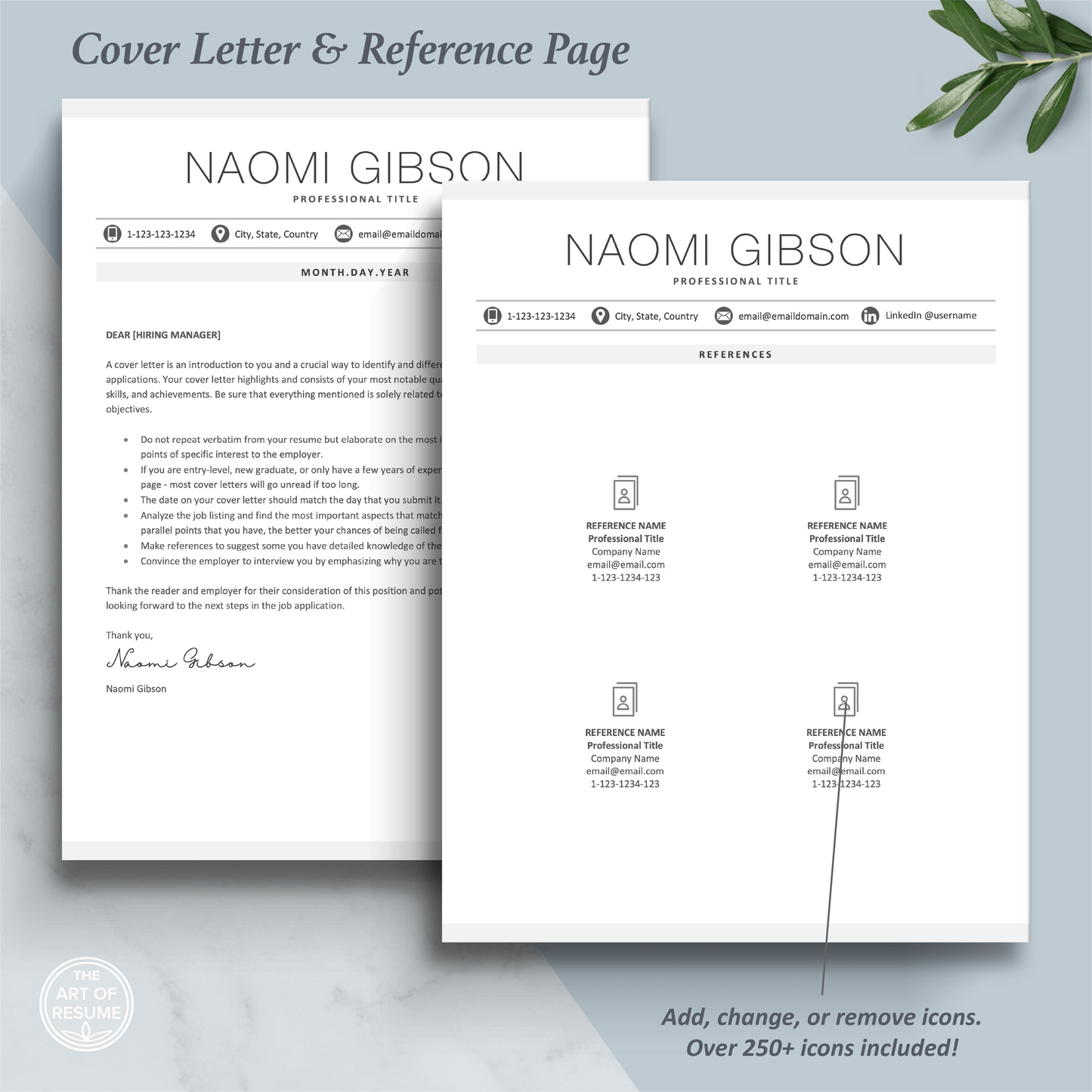 The Art of Resume Templates | Professional Minimalist Simple Letter and Reference Page Design Templates Instant Download