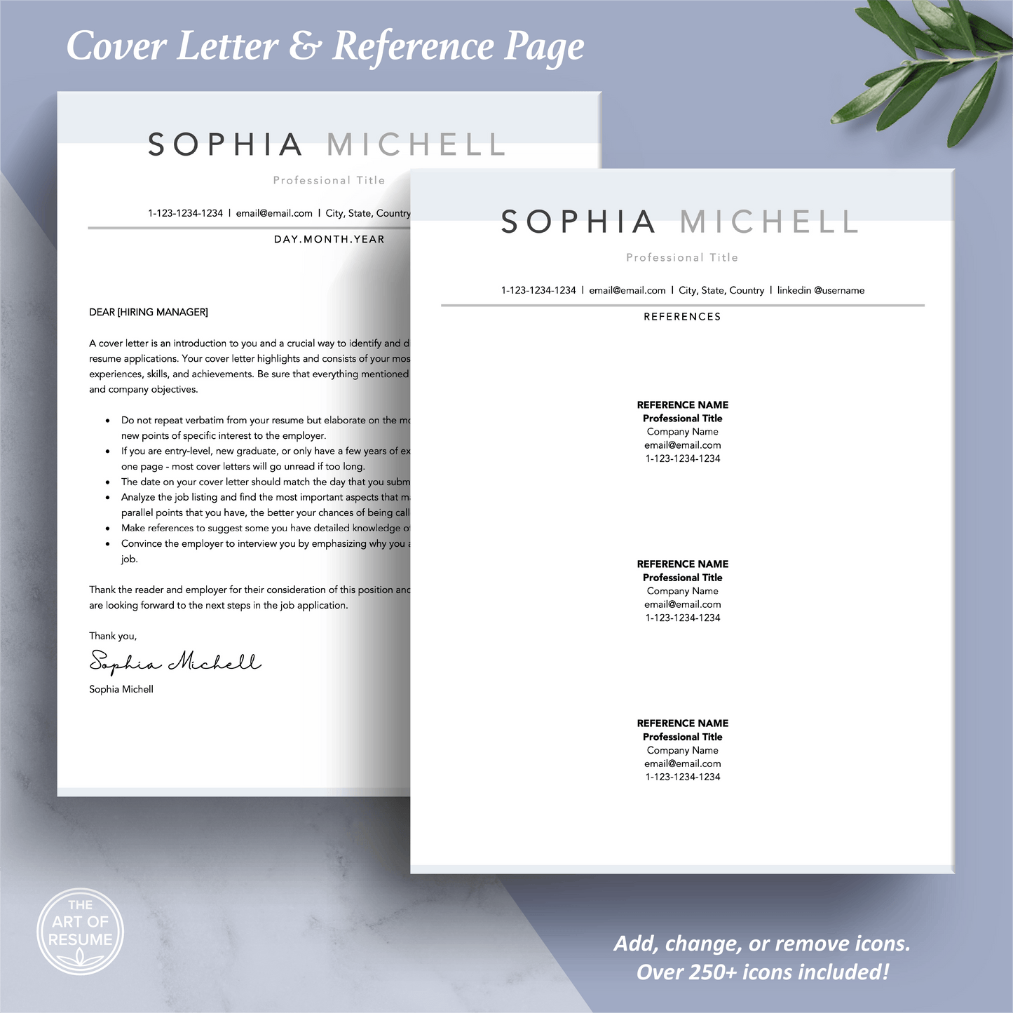 The Art of Resume Templates | Professional Simple Resume CV Design Bundle including matching cover letter and reference page