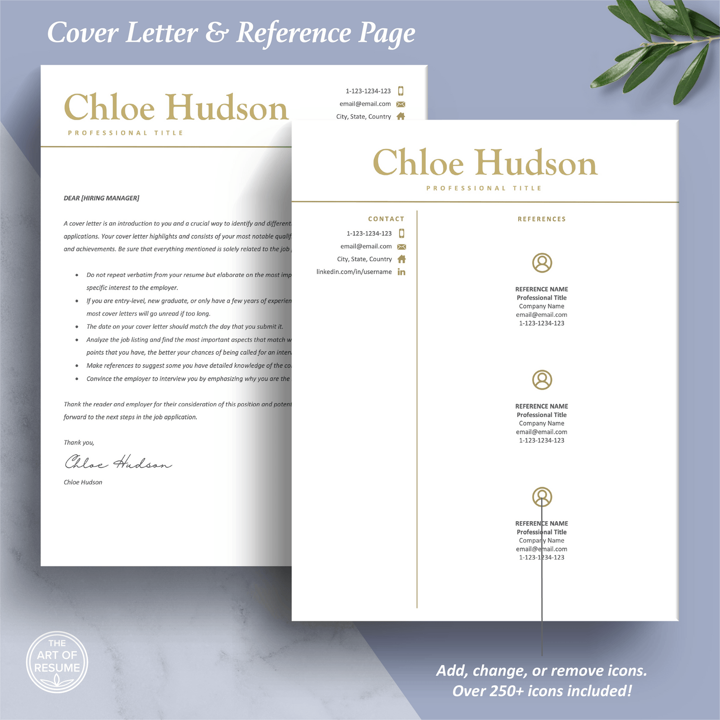 The Art of Resume Templates | Professional Simple Cover Letter and Reference Page Design Templates Instant Download