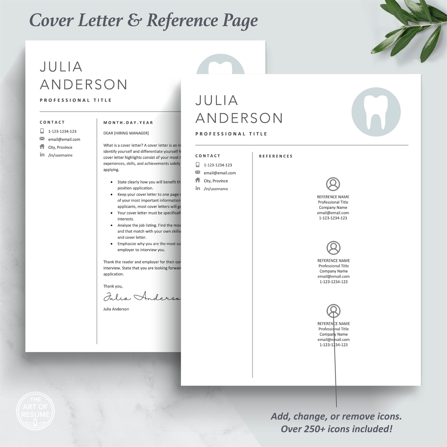 The Art of Resume Templates | Dentist, Hygienist, Dental Student, Assistant Cover Letter and Reference Page Design Templates Instant Download