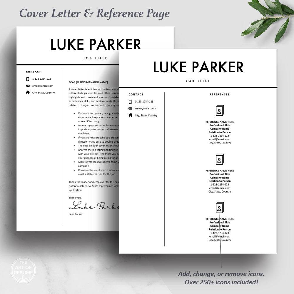 The Art of Resume Template | Student Basic Minimalist Cover Letter and Reference Page Templates
