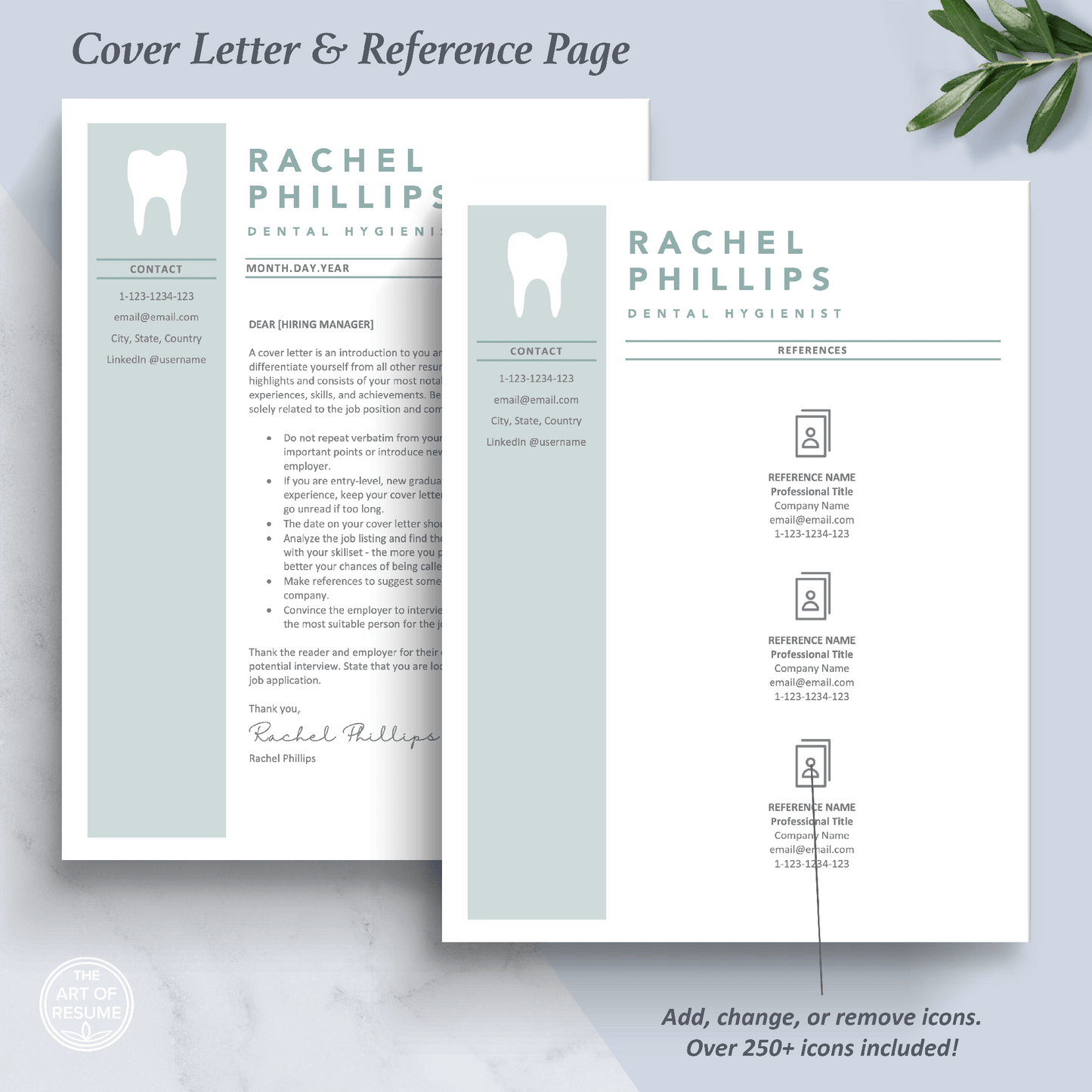 The Art of Resume Templates | Dentist, Hygienist, Dental Student, Assistant Cover Letter and Reference Page Design Templates Instant Download