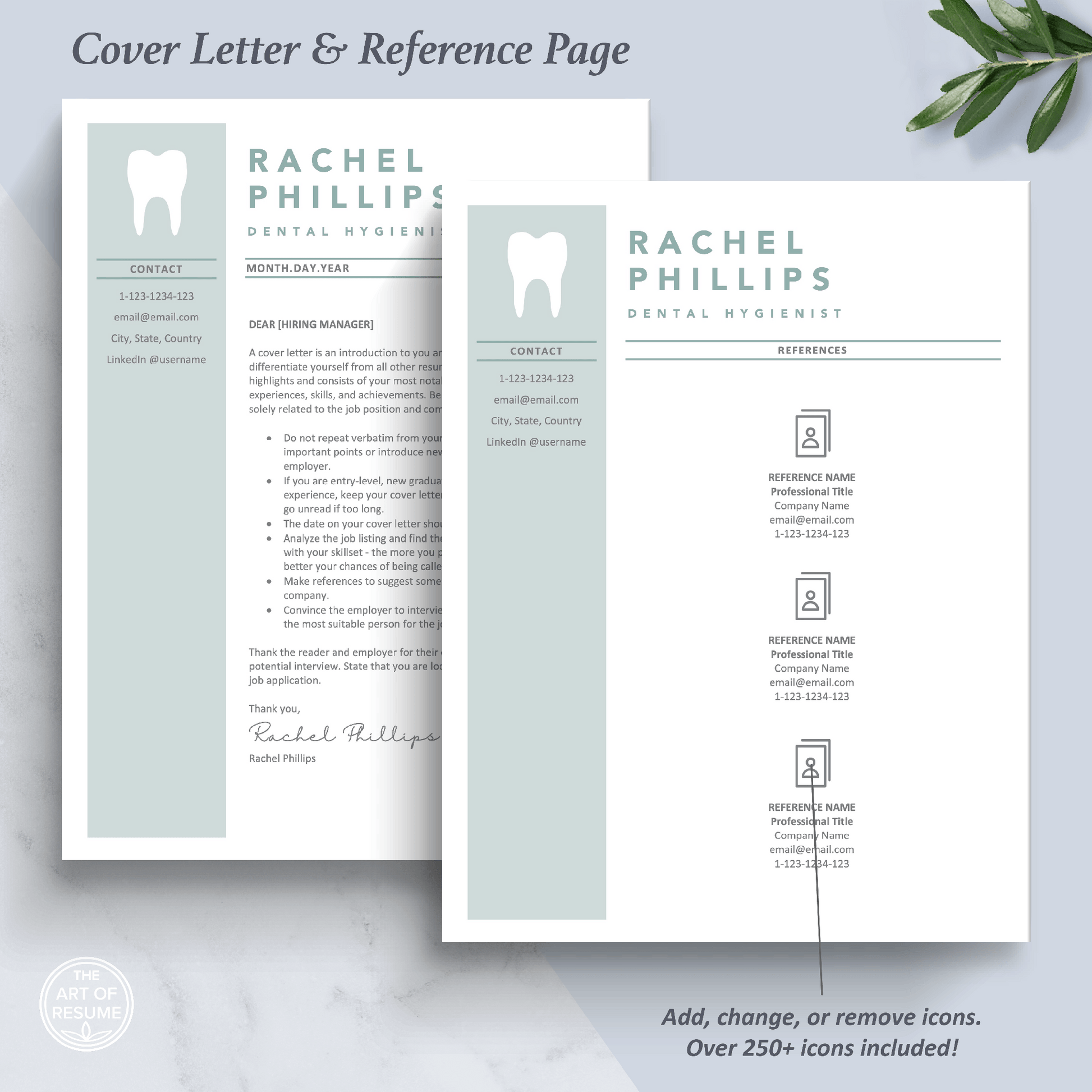 The Art of Resume Templates | Dentist, Hygienist, Dental Student, Assistant Cover Letter and Reference Page Design Templates Instant Download