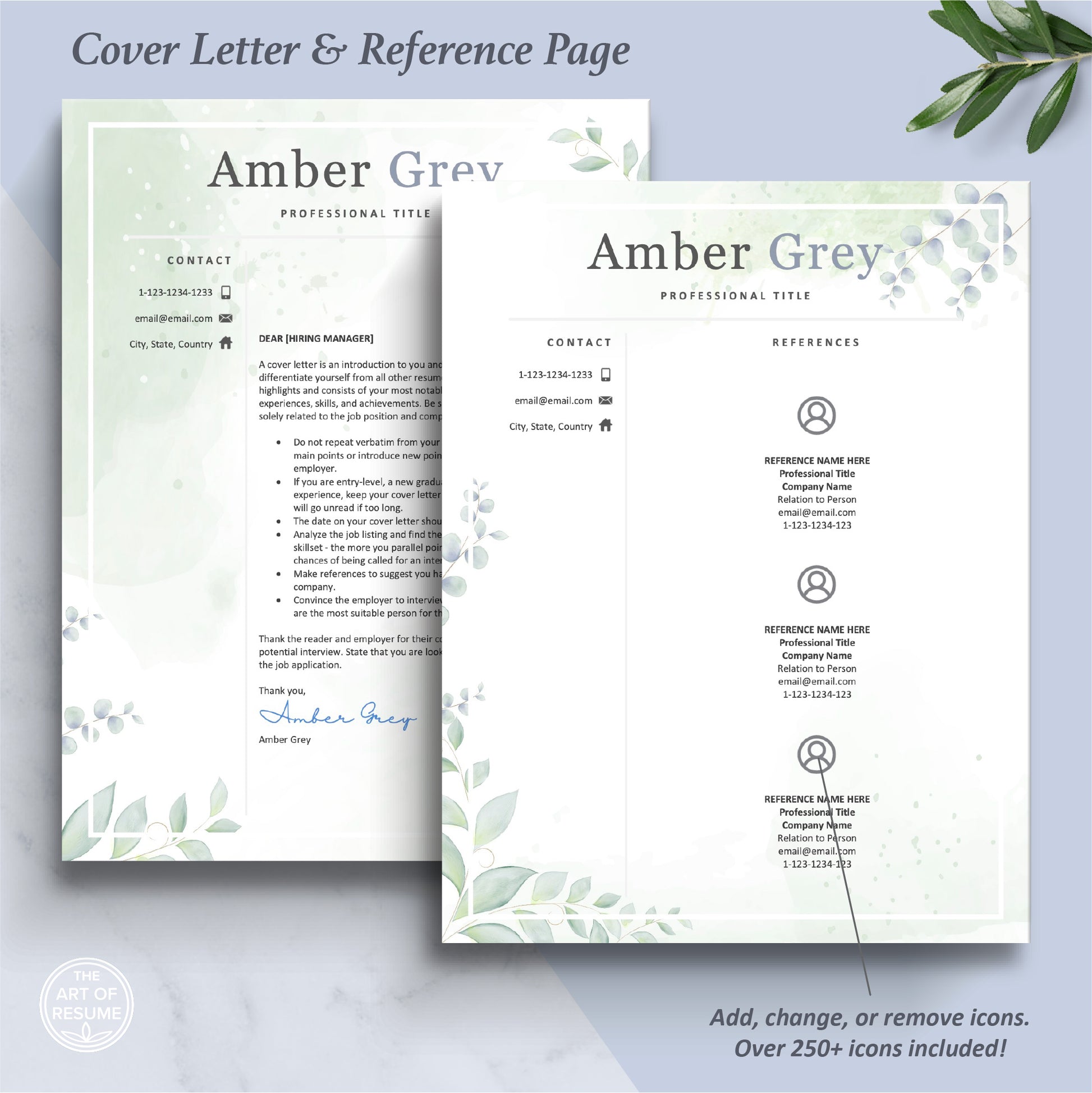 The Art of Resume | Creative Floral Resume Cv Template Design Bundle | Free Cover Letter and Reference Page Template Format