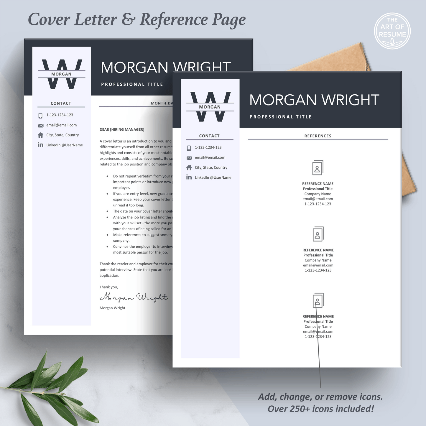 The Art of Resume Templates | Professional Simple Cover Letter and Reference Page Design Templates Instant Download