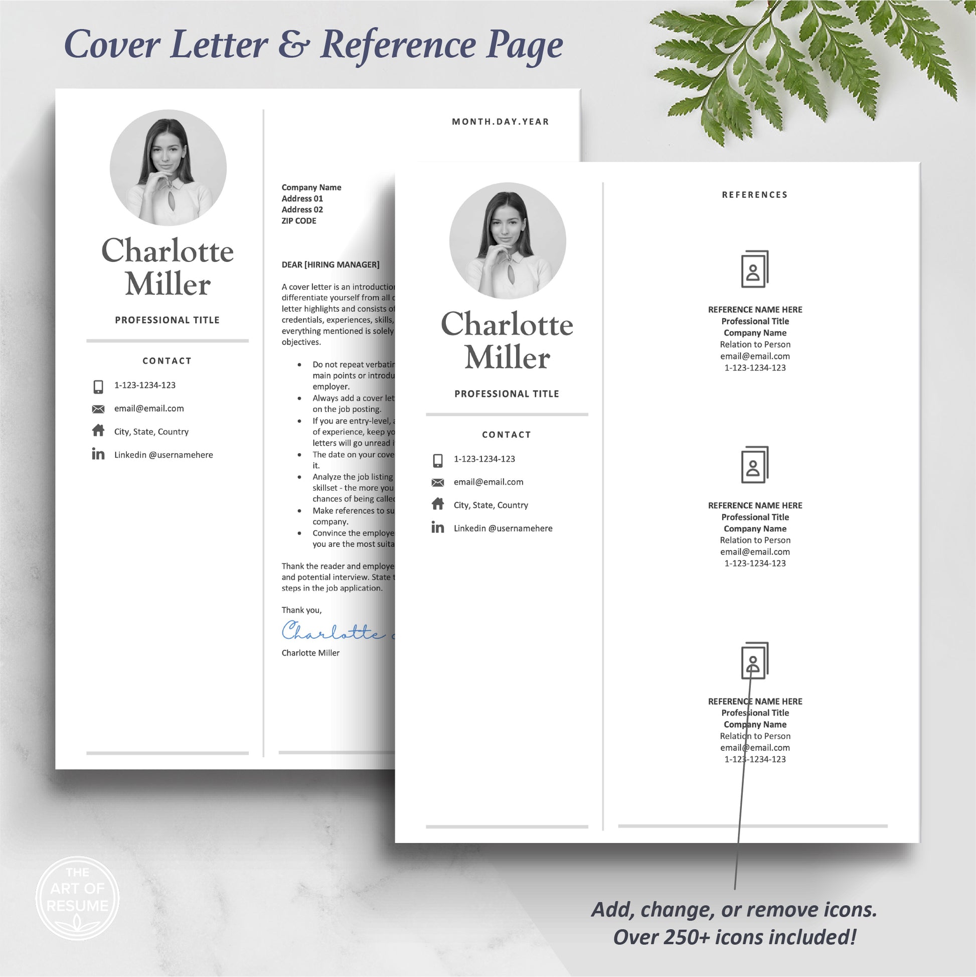 The Art of Resume Template Design | Professional Resume Template with Picture Photo | Cover Letter and Reference Page Templates