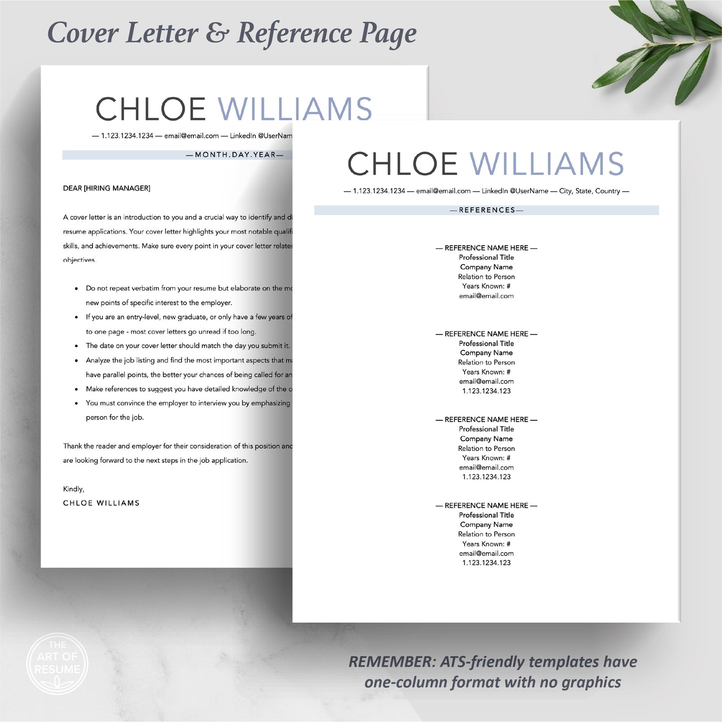 The Art of Resume Templates | ATS-Friendly Cover Letter and Reference Page Templates Download