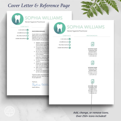 The Art of Resume | Dental Hygienist Dentist Resume CV Template Design Bundle Teal | Cover Letter and Reference Page