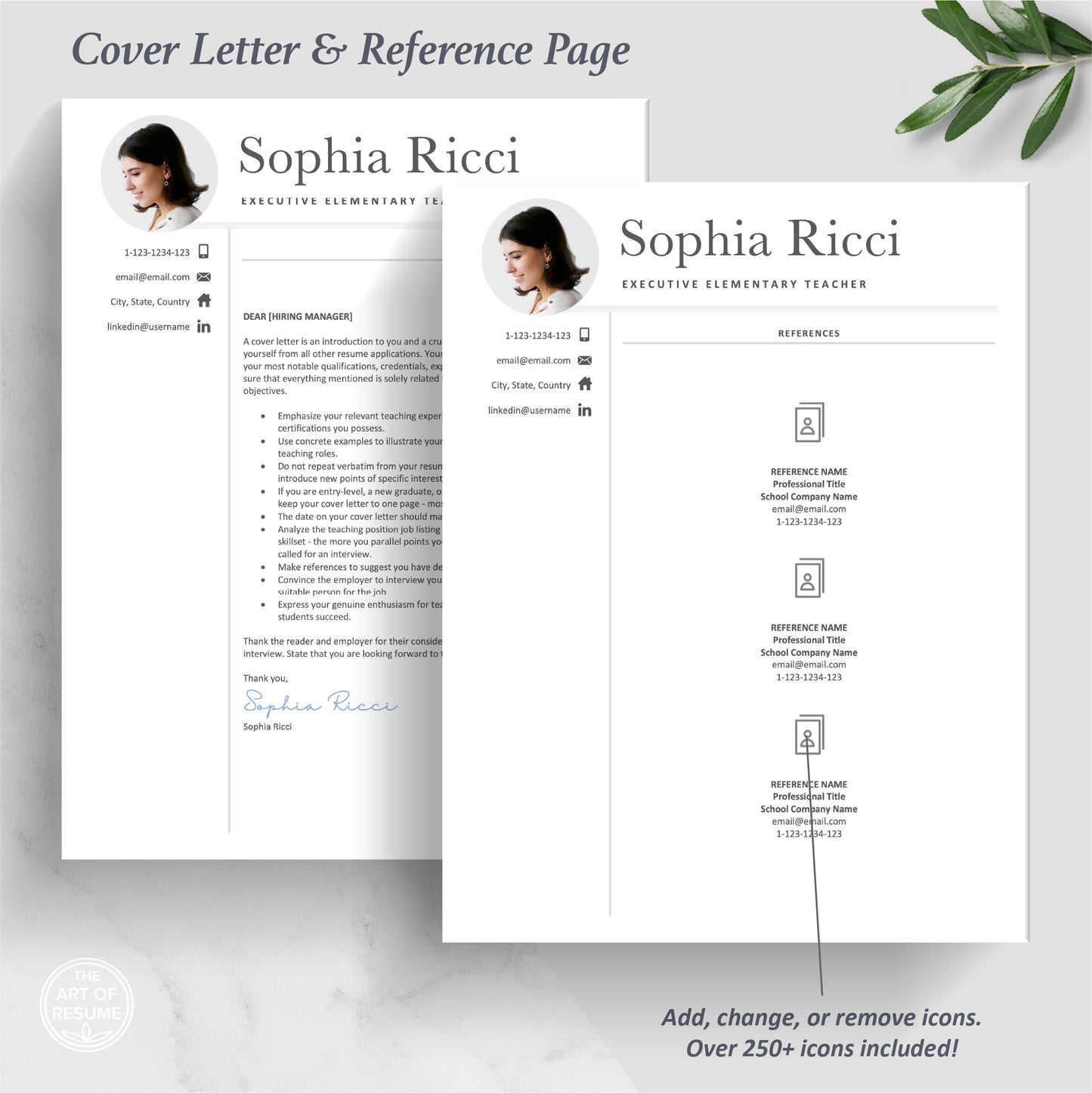 The Art of Resume | Teacher Teaching Resume Template with Photo Picture Bundle | Cover Letter and Reference Page Template