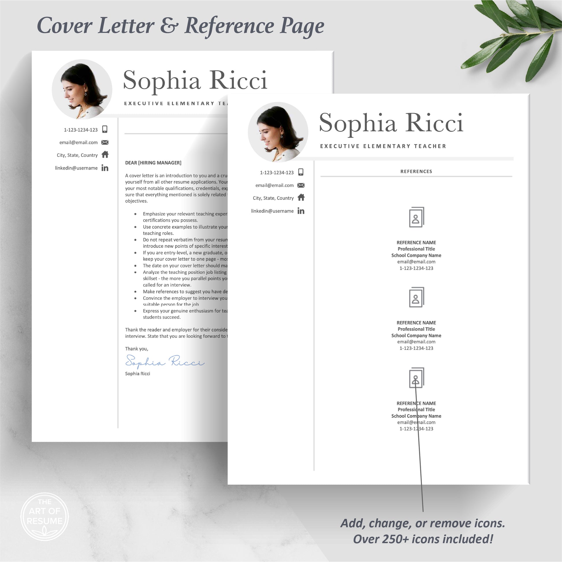 The Art of Resume | Teacher Teaching Resume Template with Photo Picture Bundle | Cover Letter and Reference Page Template