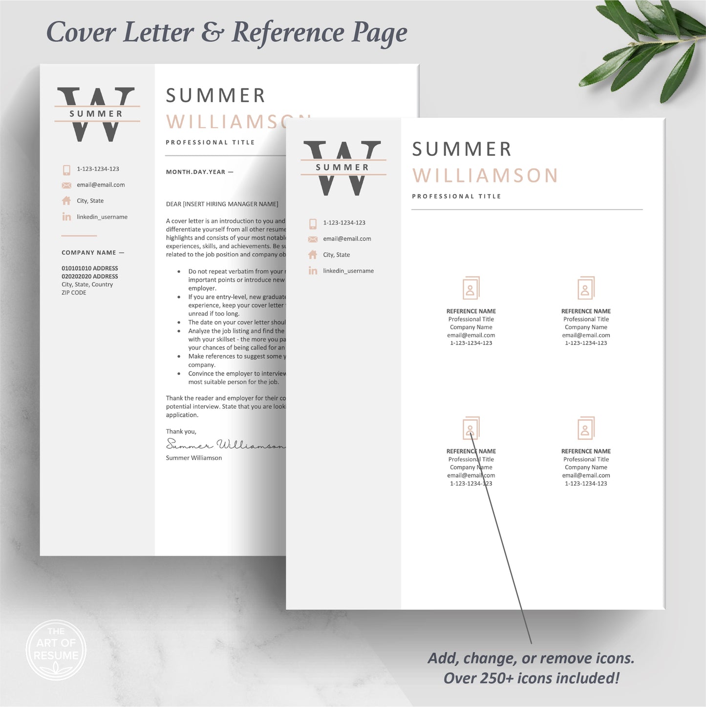 The Art of Resume Templates | Executive C Suite Level Resume CV Design Bundle including matching cover letter and reference page