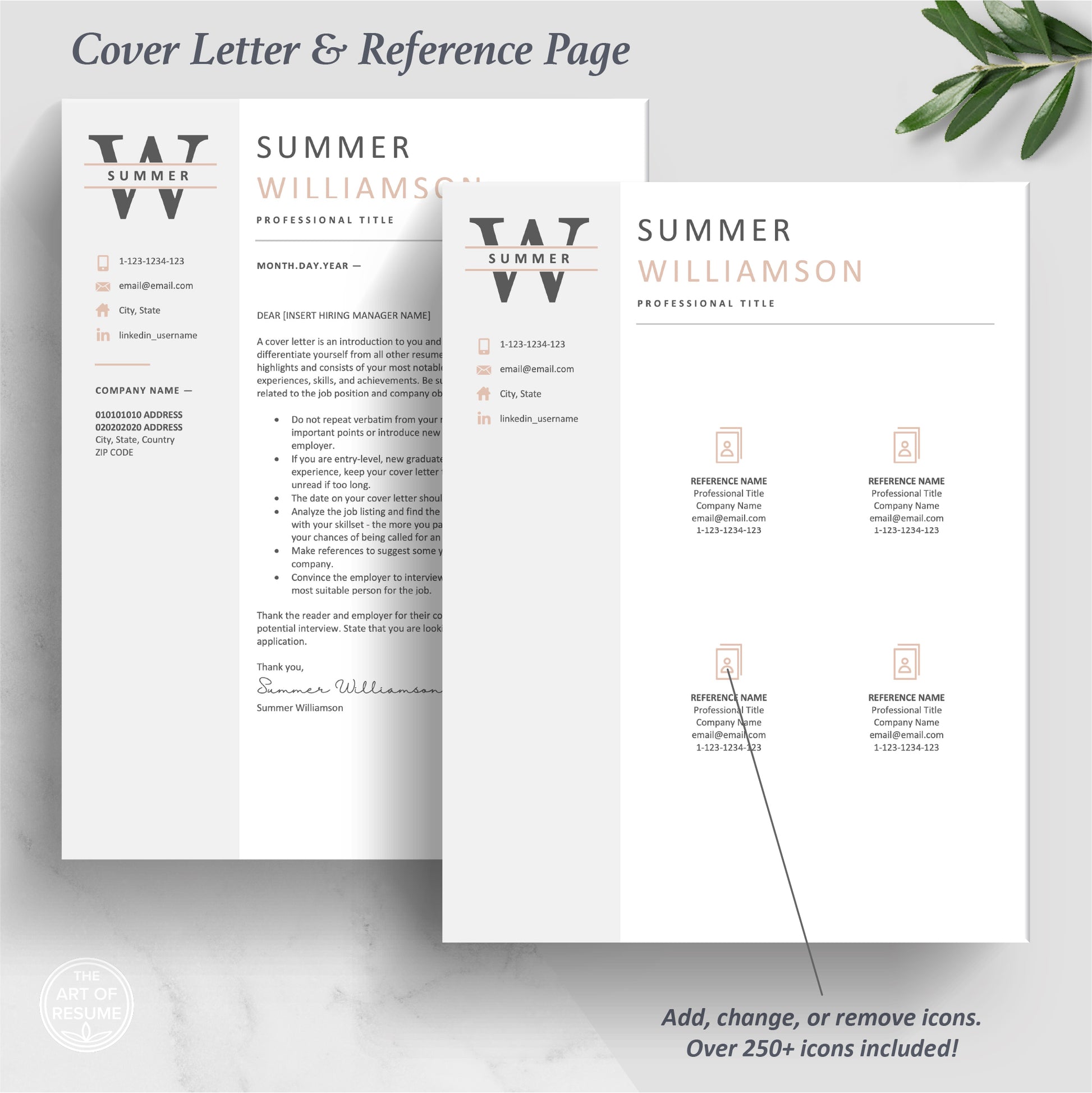 The Art of Resume Templates | Executive C Suite Level Resume CV Design Bundle including matching cover letter and reference page