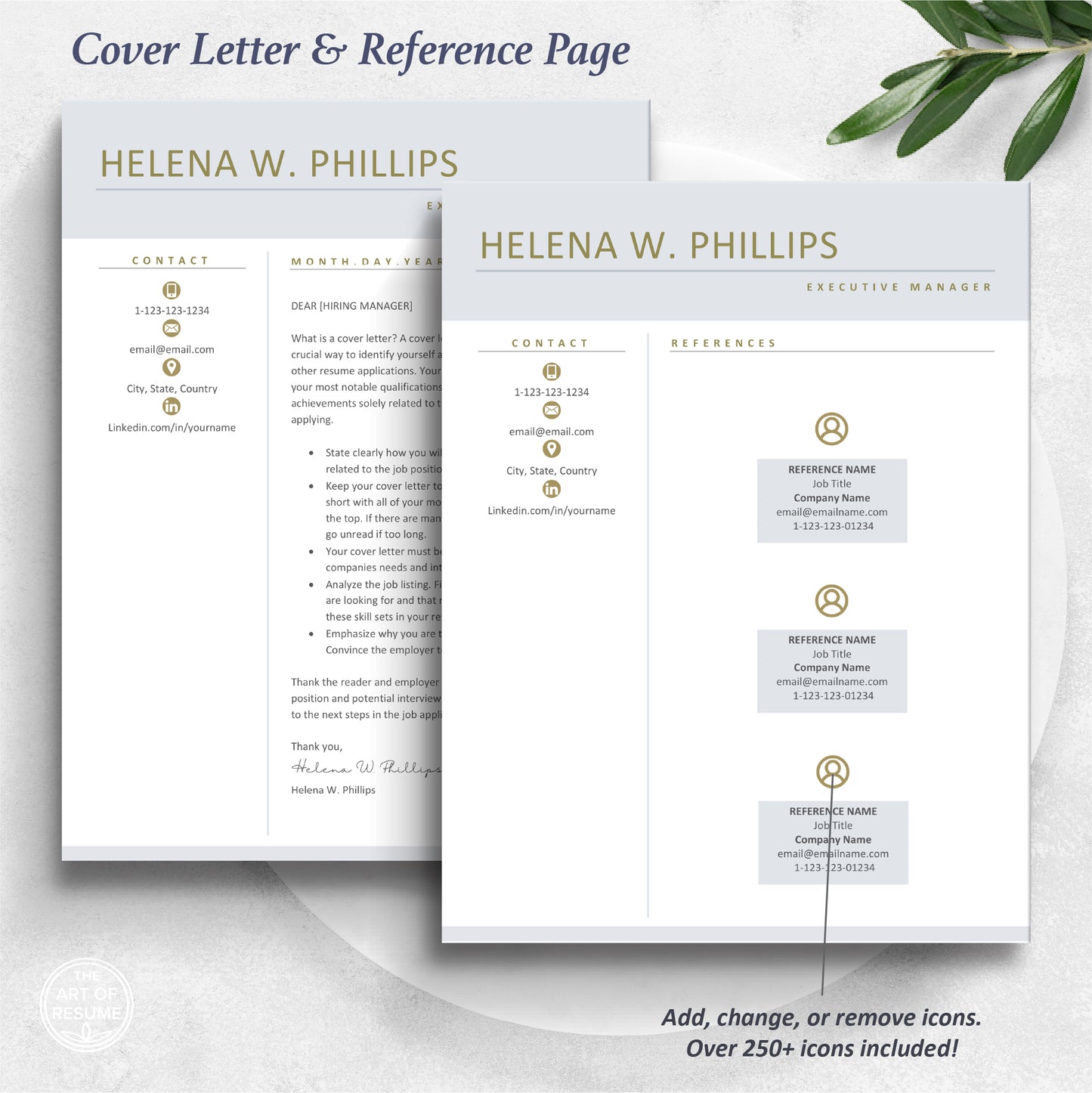 The Art of Resume Templates | Executive C Suite Level Cover Letter and Reference Page Templates Download
