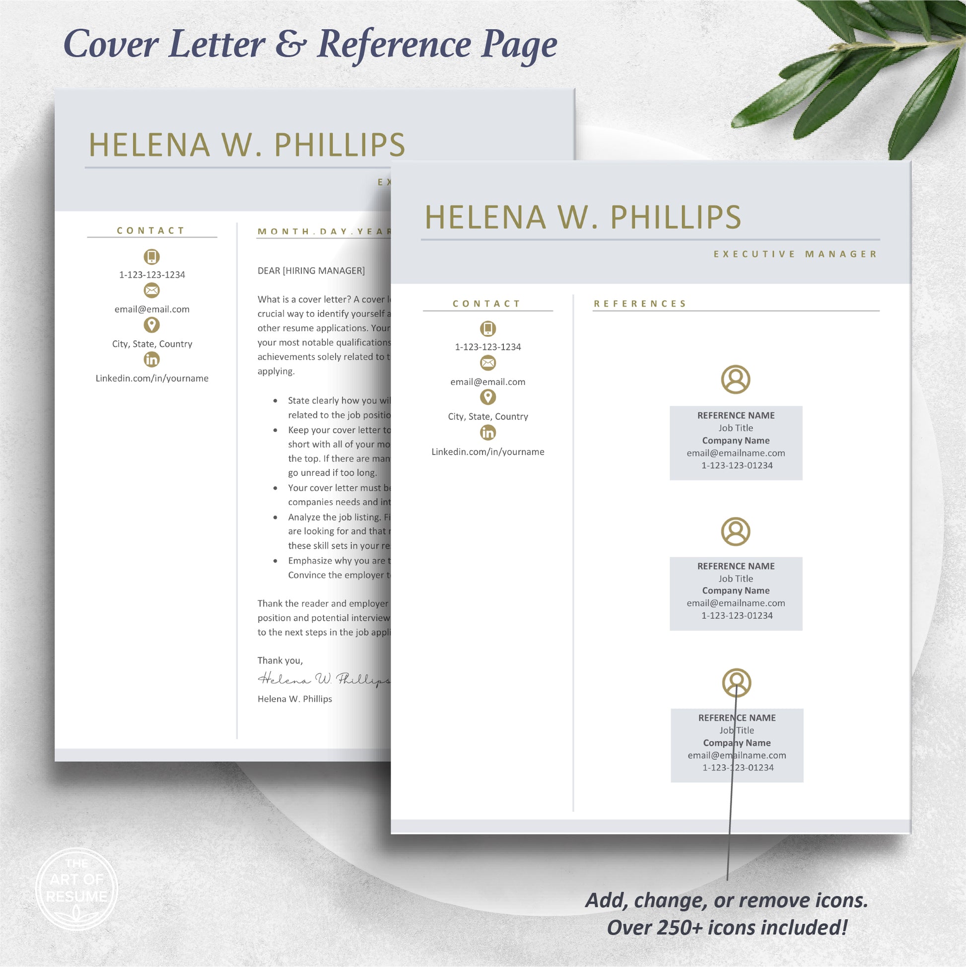 The Art of Resume Templates | Executive C Suite Level Cover Letter and Reference Page Templates Download