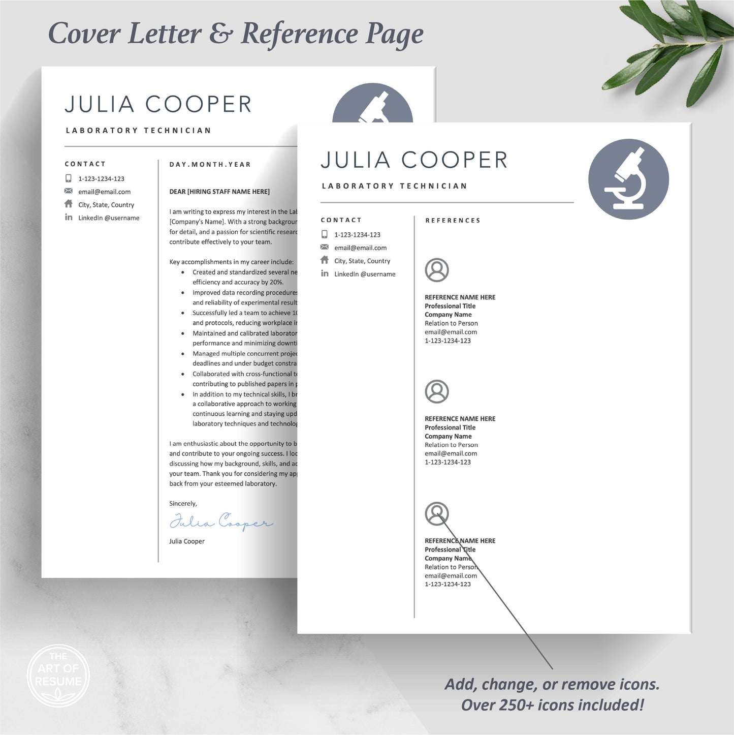 The Art of Resume | Science Resume, Data Scientist Resume, Lab Technician Resume | Cover Letter and Reference Page Template