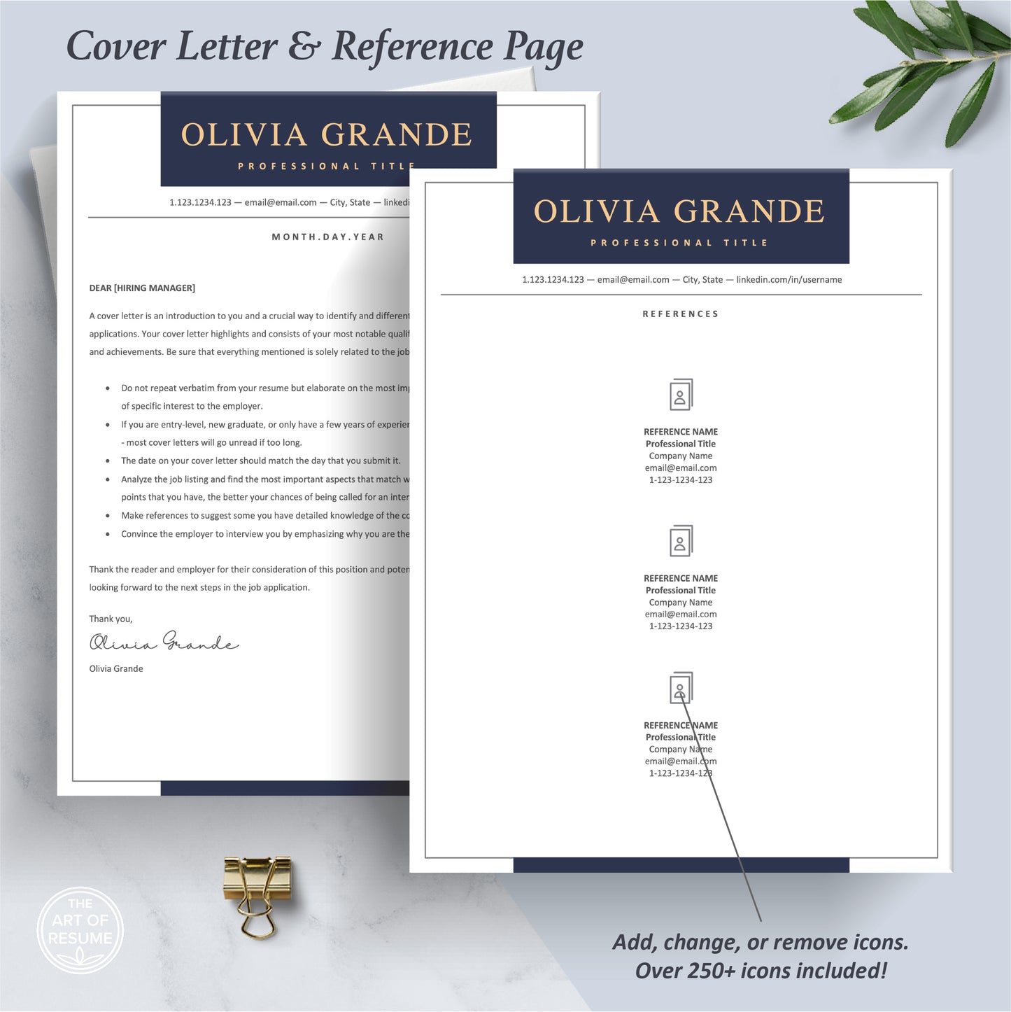 The Art of Resume Templates | Executive C Suite Level Cover Letter and Reference Page Templates Download