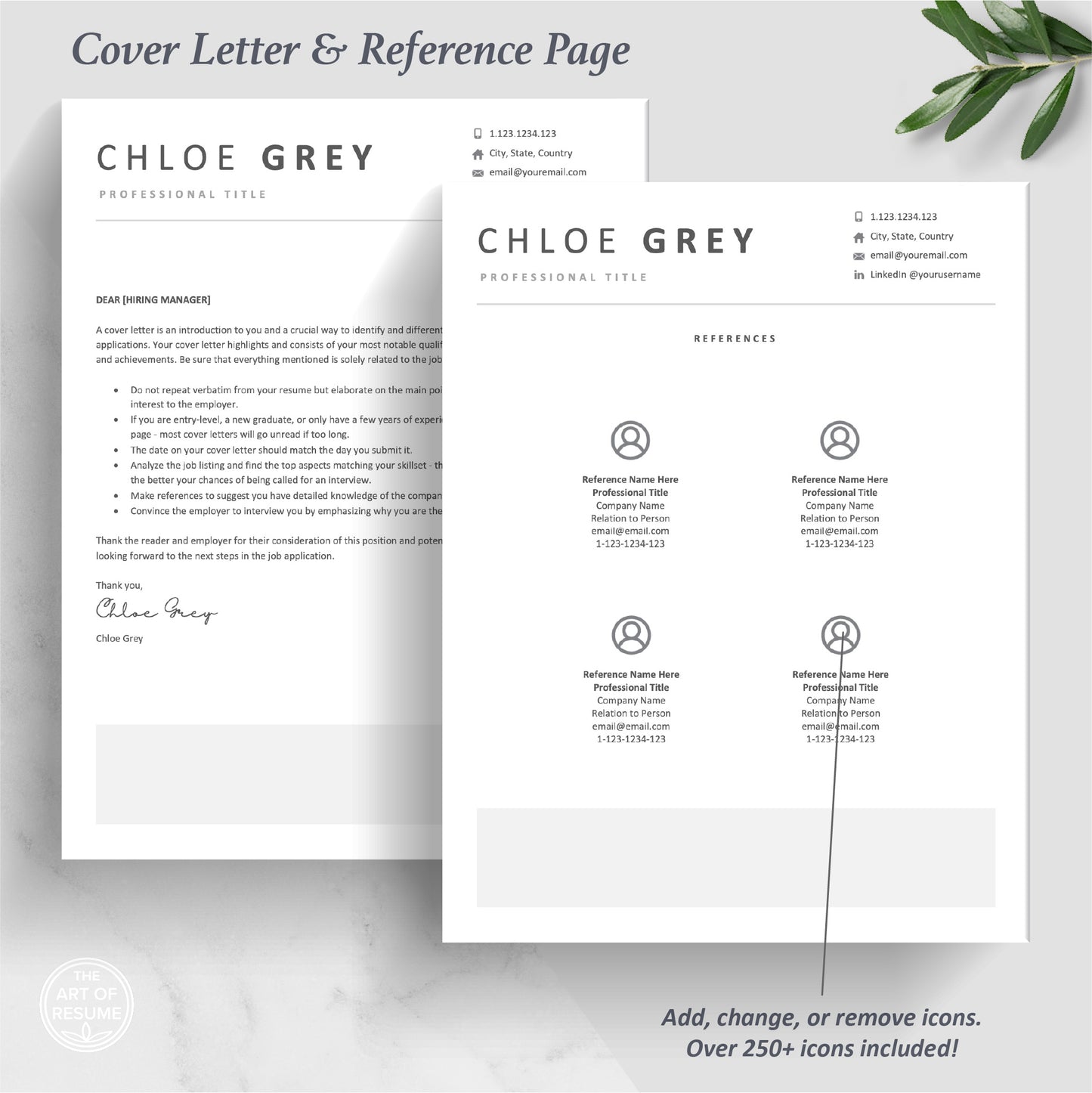 The Art of Resume | Professional Minimalist Resume CV Template Design Bundle | Cover Letter and Reference Page Template