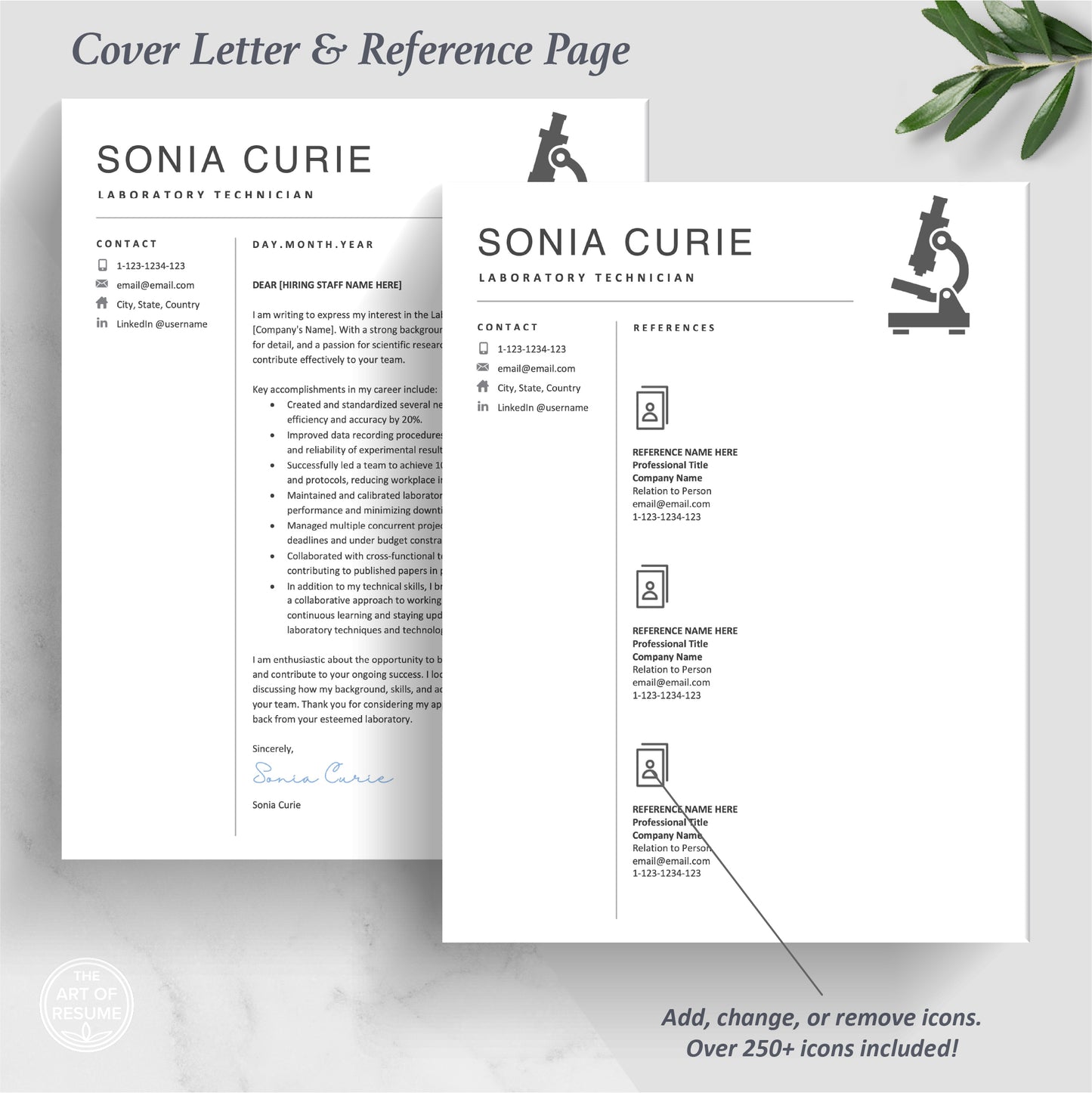The Art of Resume Templates | Science, Scientist, Lab Technician Cover Letter and Reference Page Template