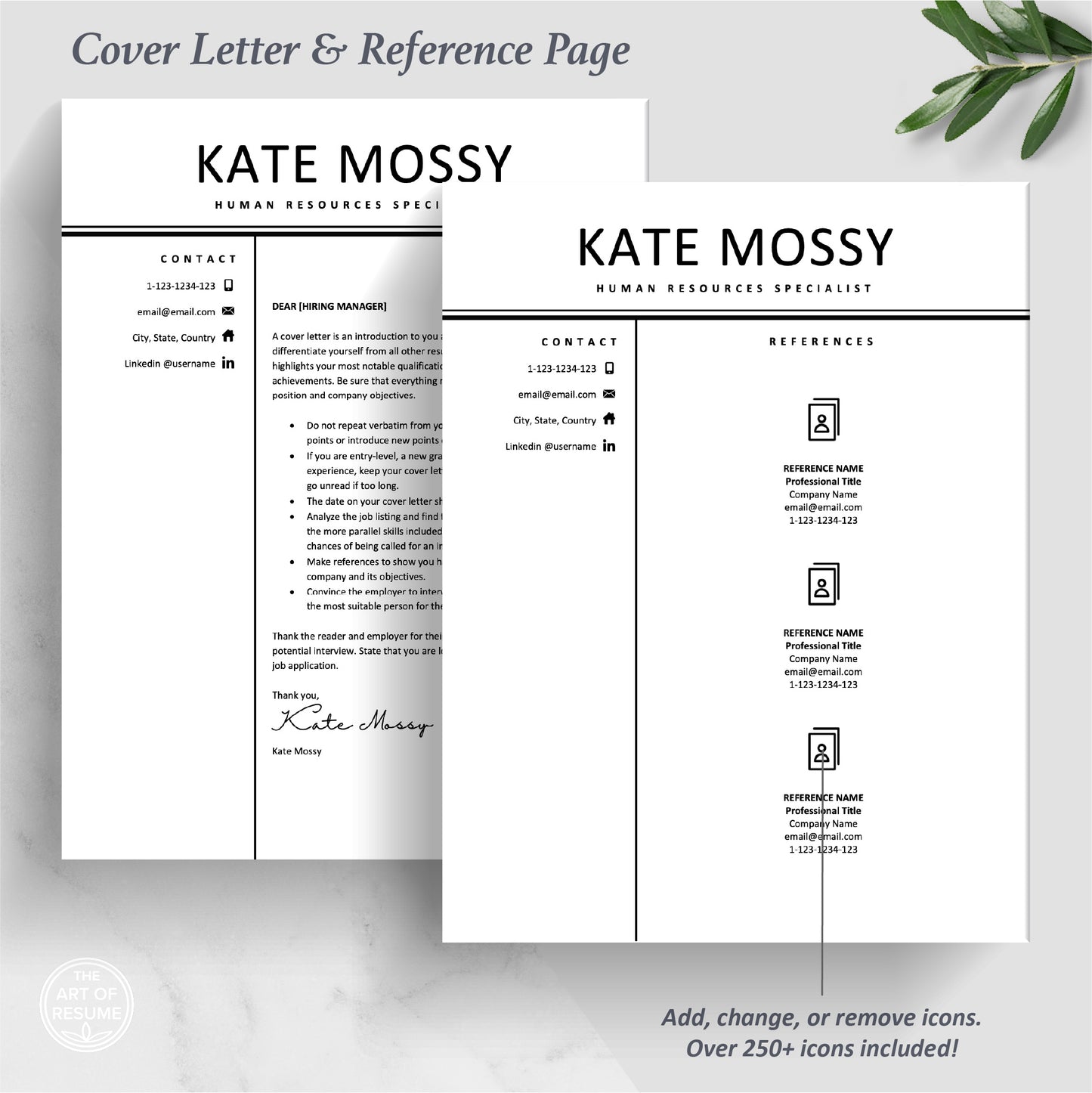 The Art of Resume Templates | Professional HR Human Resources Modern Cover Letter and Reference Page Templates Download