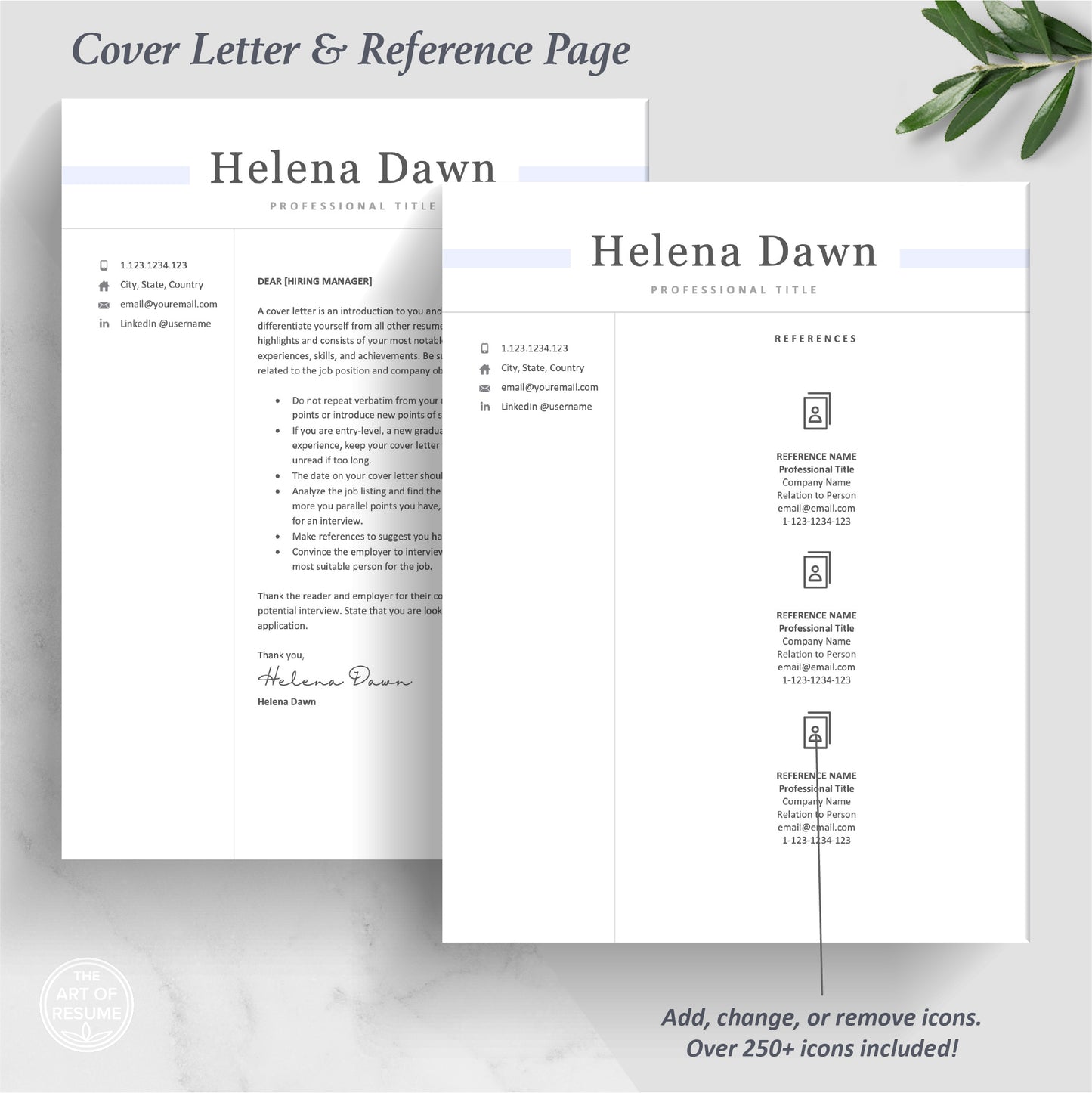 The Art of Resume | Executive Simple Resume CV Template Design Bundle | Cover Letter and Reference Page