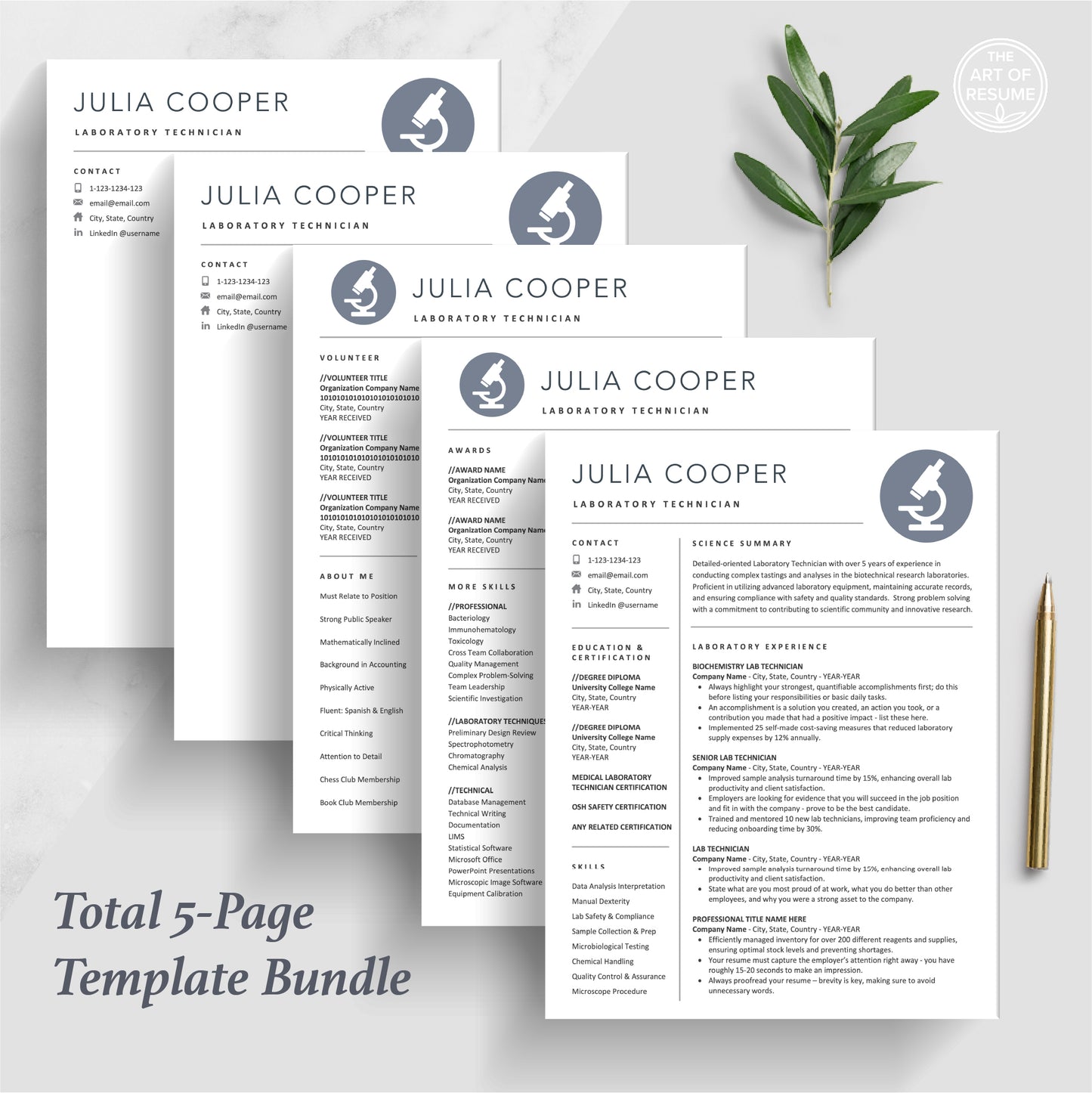 The Art of Resume | Science Resume, Data Scientist Resume, Lab Technician Resume | Five Page Science Resume Format