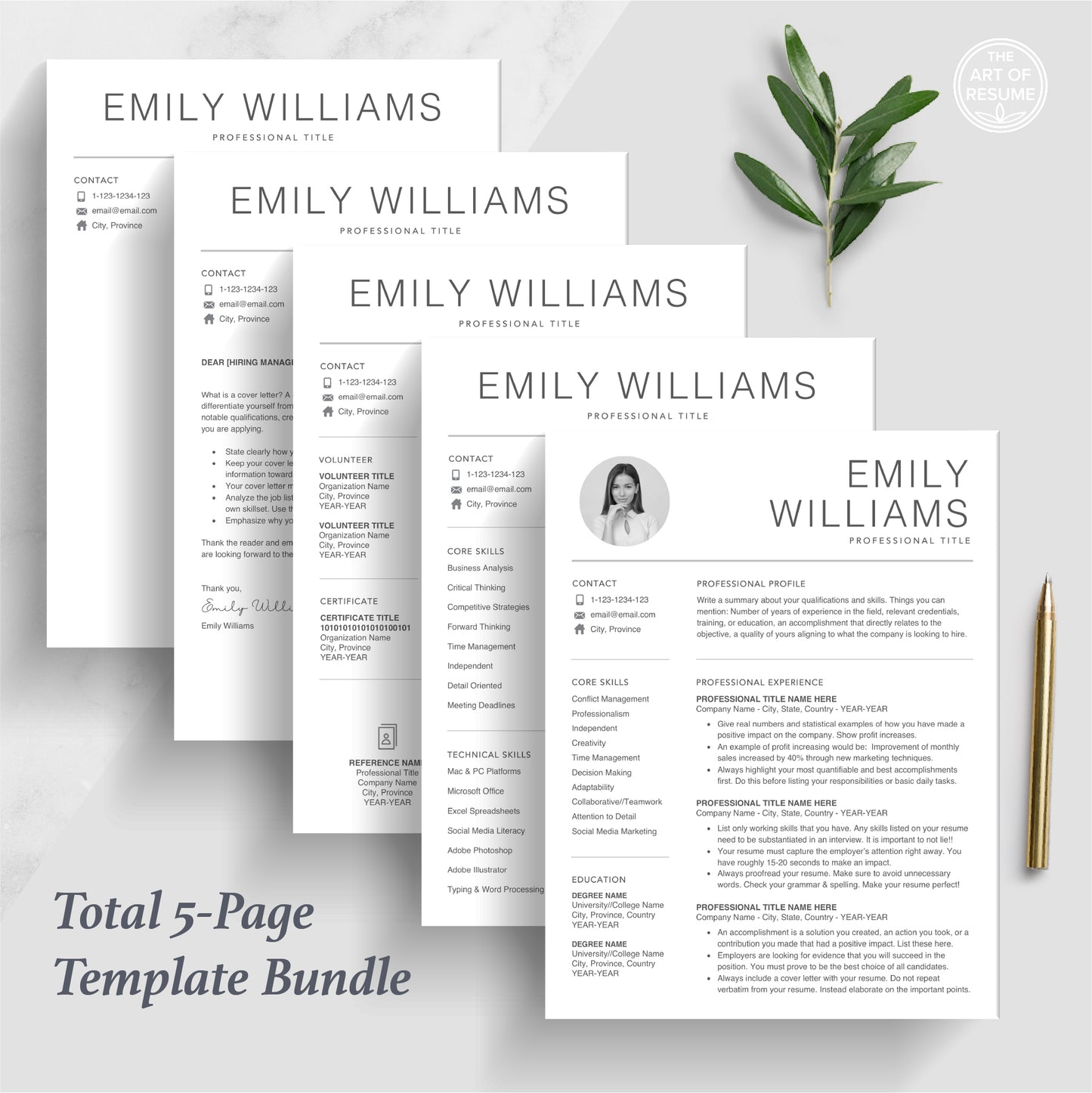 The Art of Resume | Professional Resume CV Template Design with Photo Picture | 5 Page Resume Format