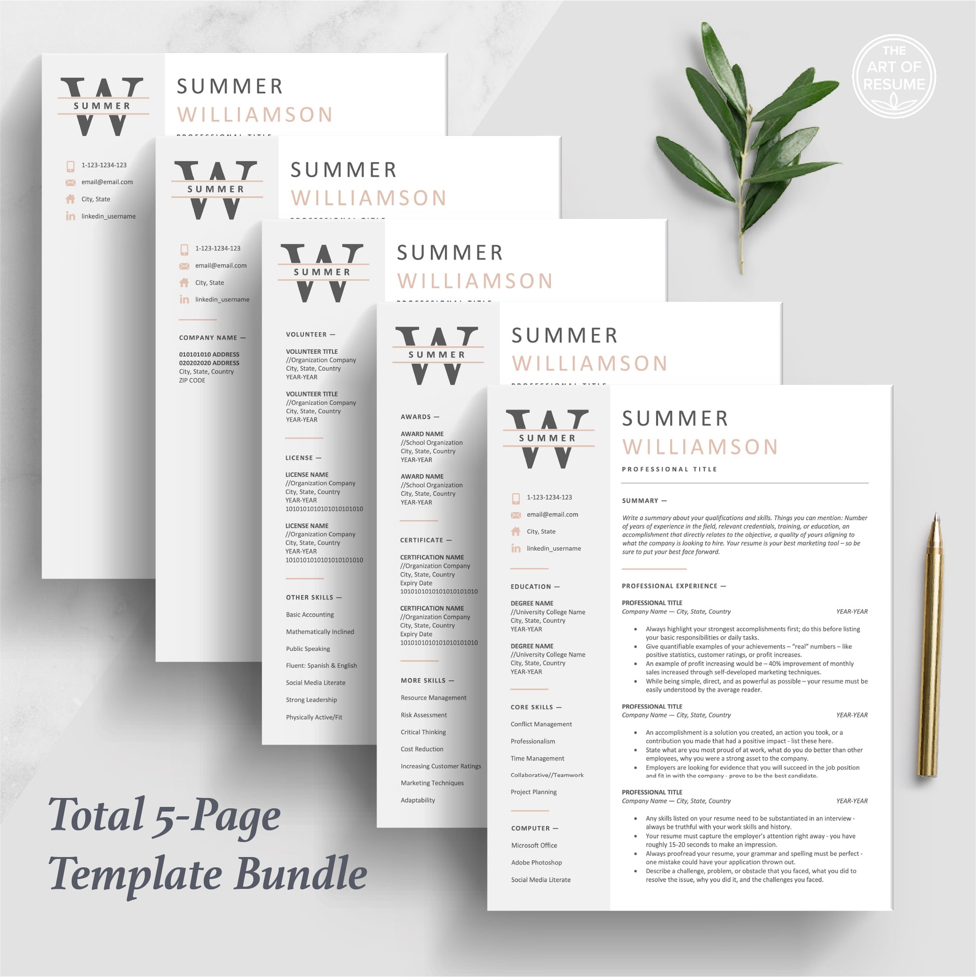 The Art of Resume Templates | Executive C Suite Level Resume CV Design Bundle including matching cover letter and reference page