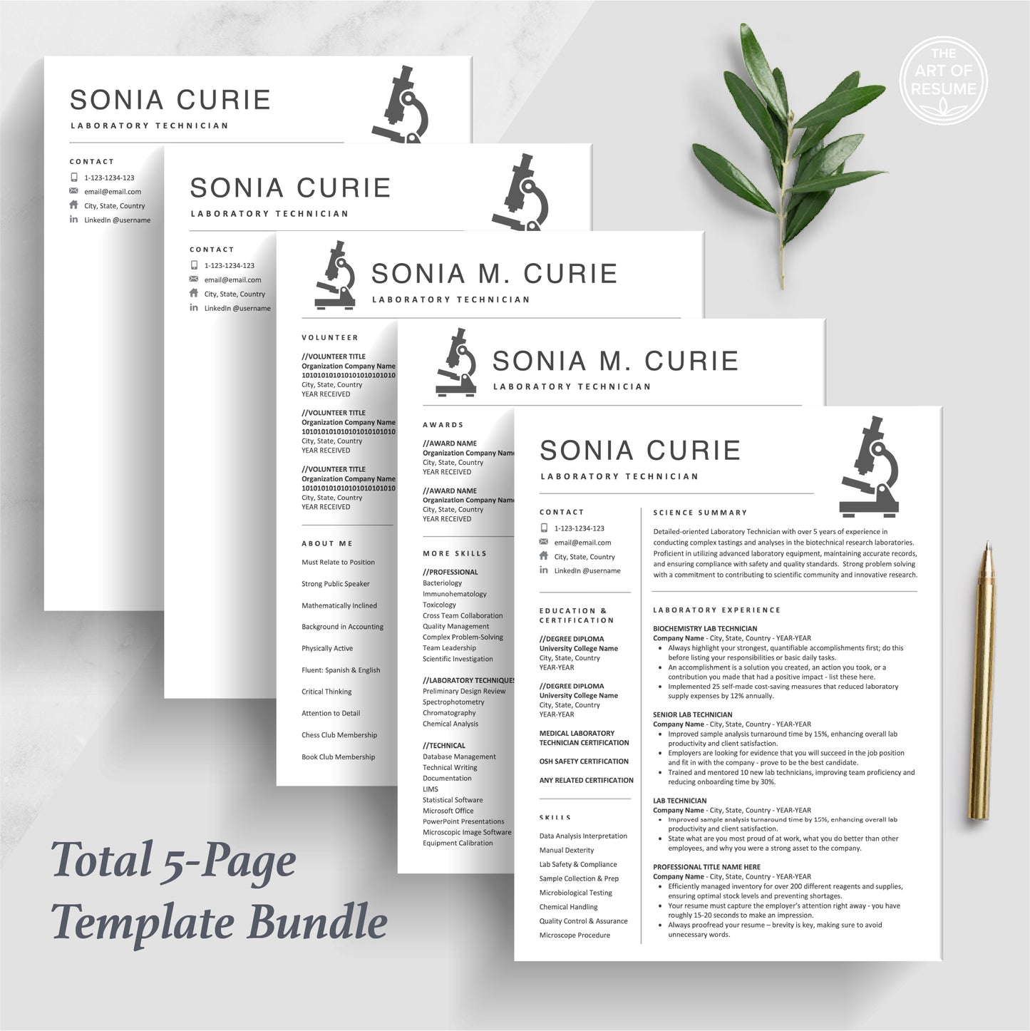 The Art of Resume Templates | Executive C Suite Level Resume CV Design Bundle including matching cover letter and reference page