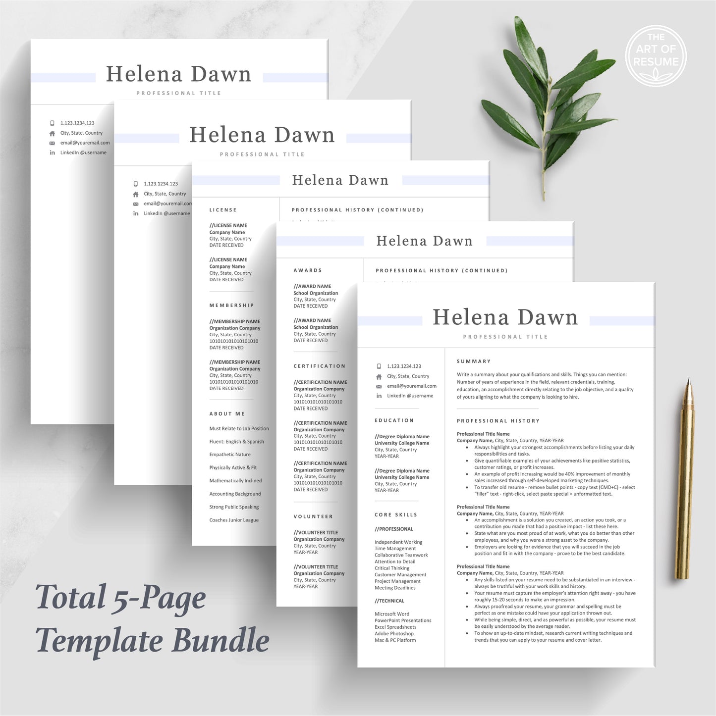 The Art of Resume | Executive Simple Resume CV Template Design Bundle