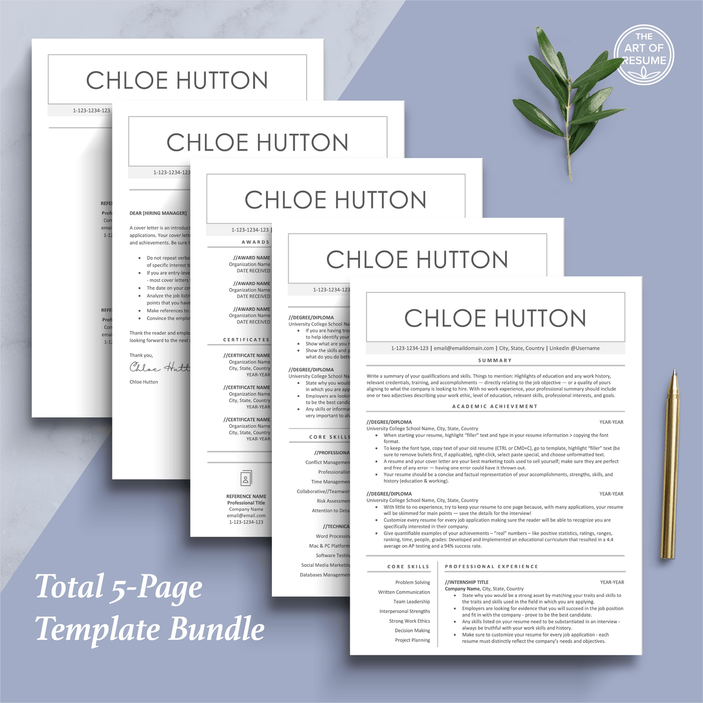 The Art of Resume Templates | 5-Page Template Bundle Resume Maker
