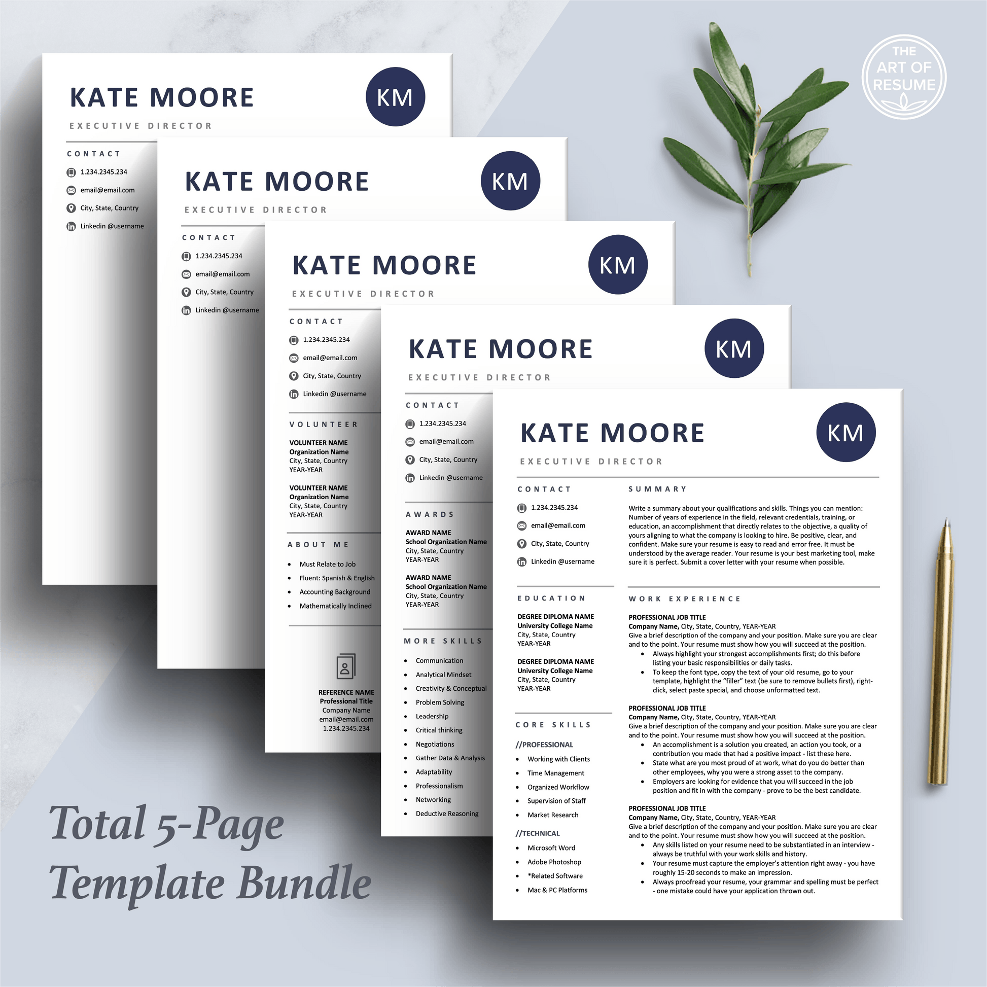 Professional Resume Template | Navy Blue CV Template Design - The Art of Resume