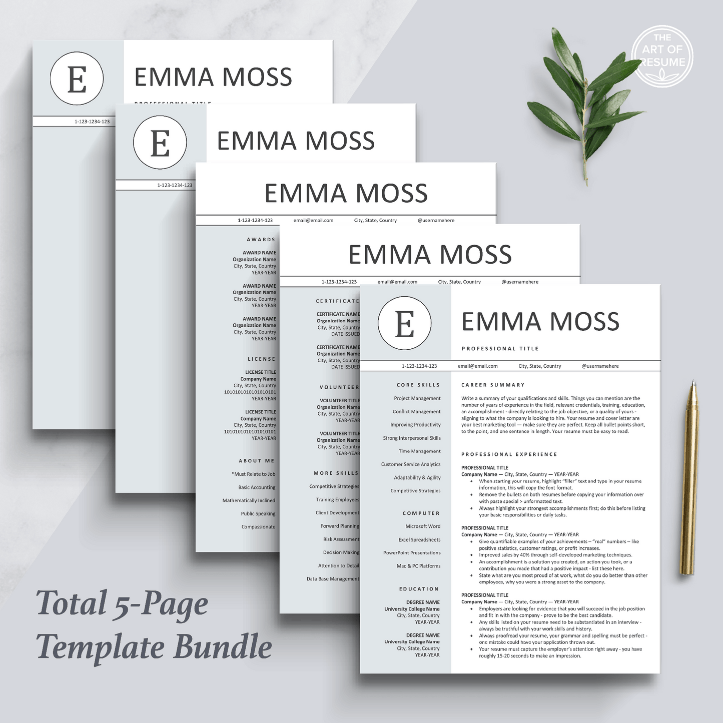 The Art of Resume Templates | Professional Blue Letter and Reference Page Design Templates Instant Download