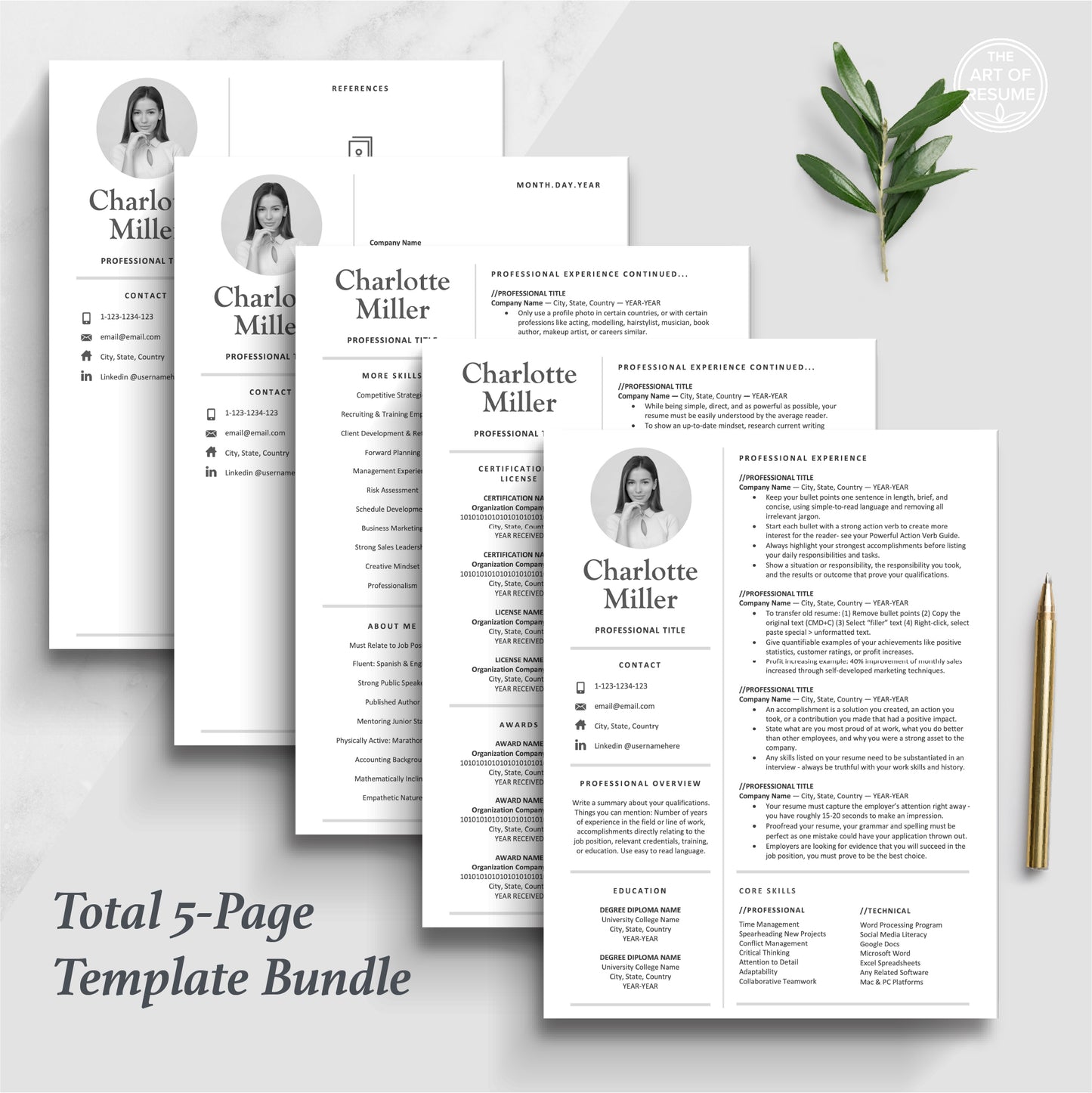 The Art of Resume Template Design | Professional Resume Template with Picture Photo | Five Page Resume Format Design