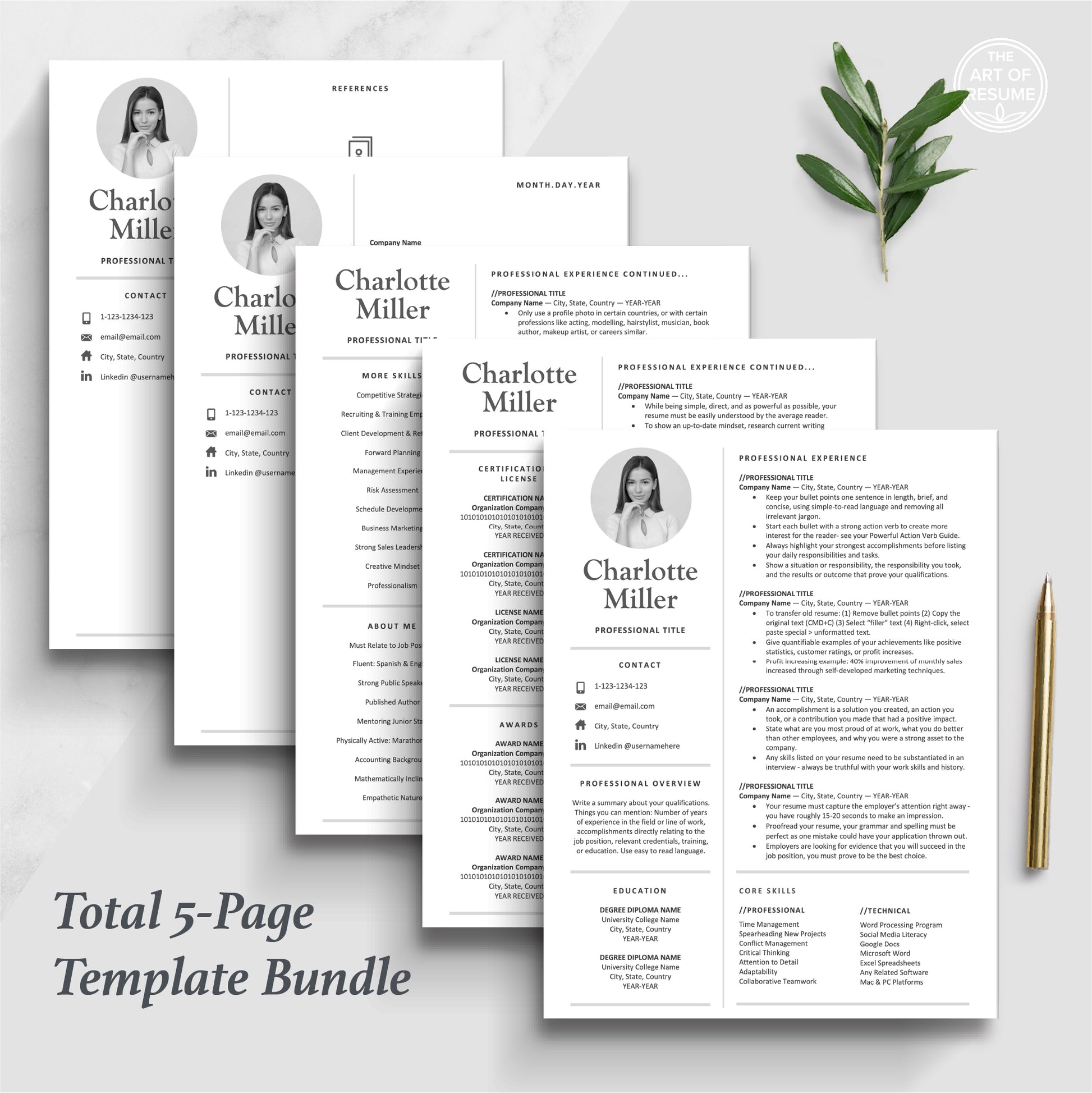 The Art of Resume Template Design | Professional Resume Template with Picture Photo | Five Page Resume Format Design