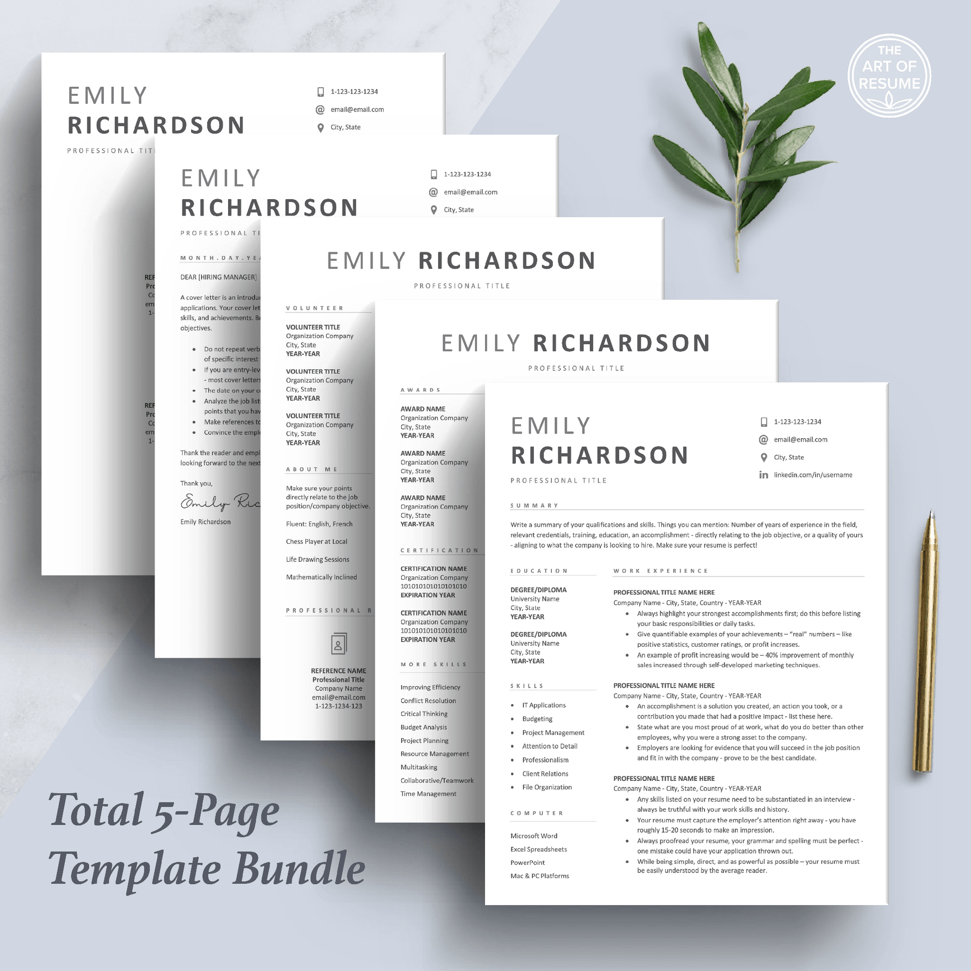 Simple Resume Template | Modern Curriculum Vitae | Executive CV Template - The Art of Resume