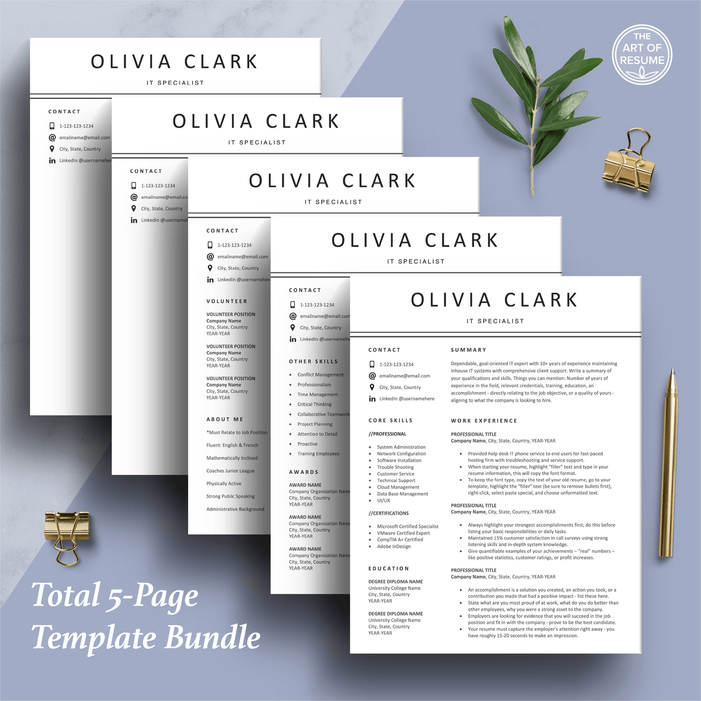 Professional Resume Download | 5-Page Simple CV Design - The Art of Resume