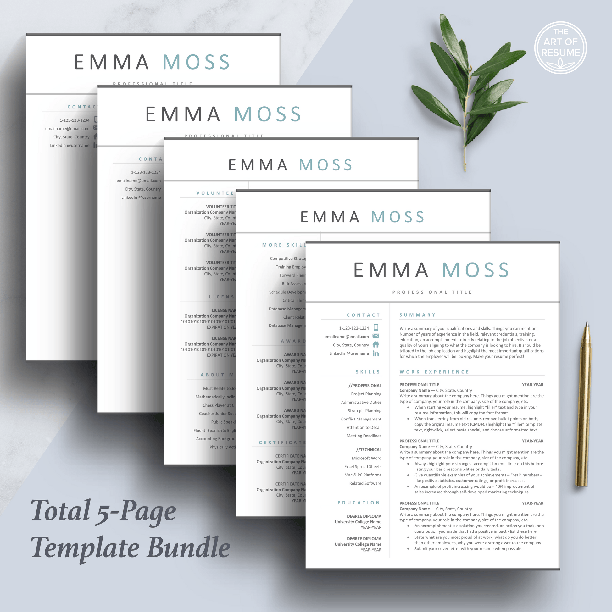 Professional Resume Designs | Matching Cover Letter | Free Resume Writing Guide - The Art of Resume