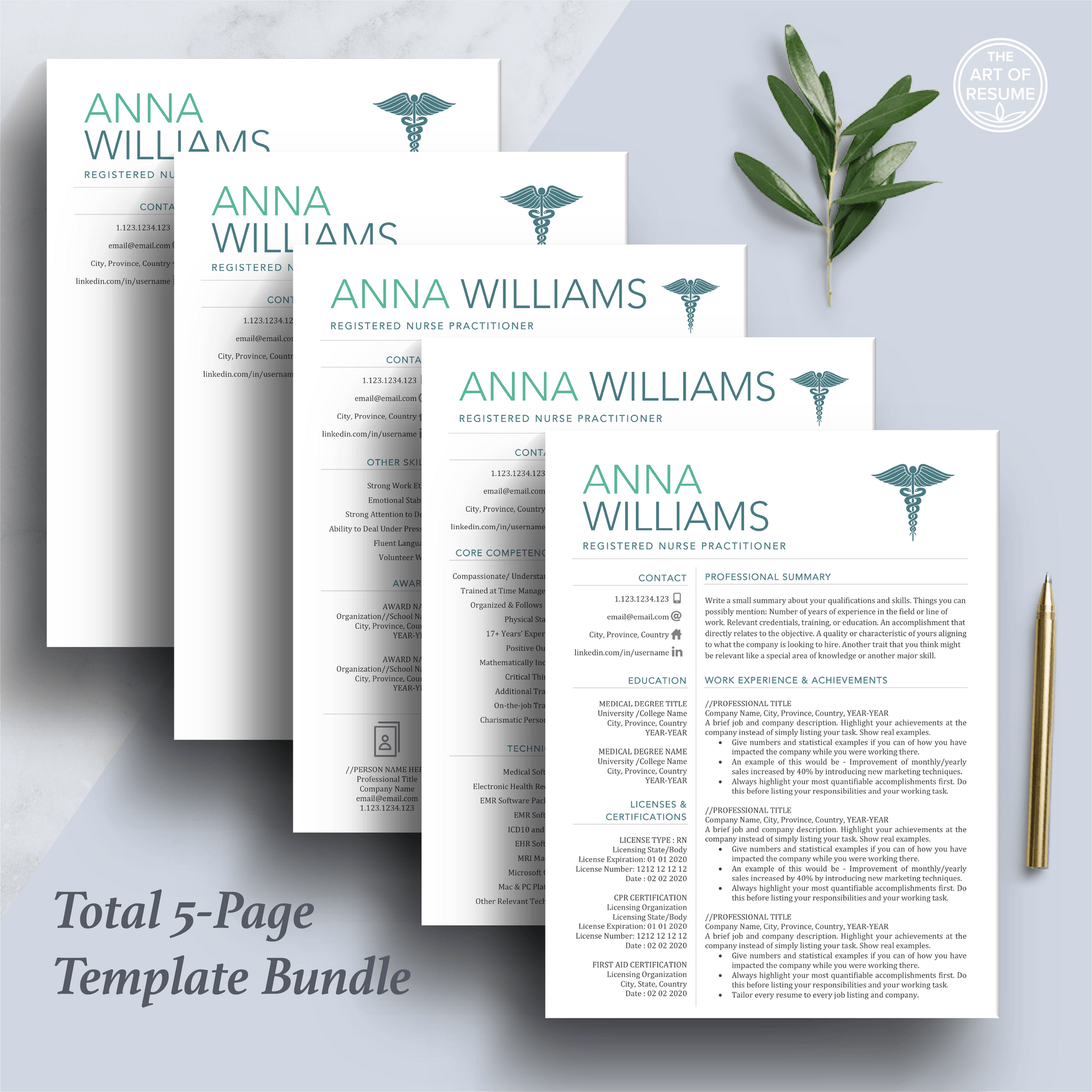 RN Nurse Resume Template | Medical CV | Nursing Student Curriculum Vitae - The Art of Resume