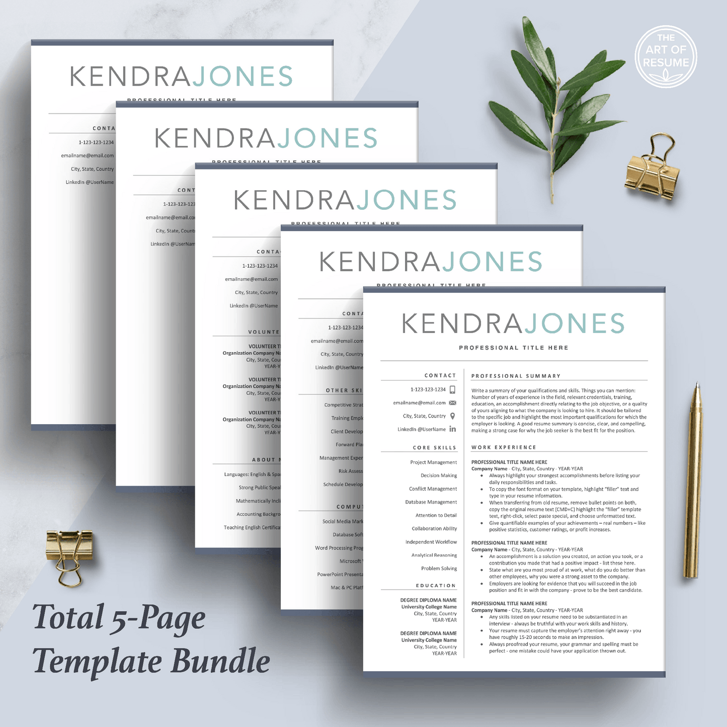Modern Resume Template | Professional CV | Free Cover Letter - The Art of Resume