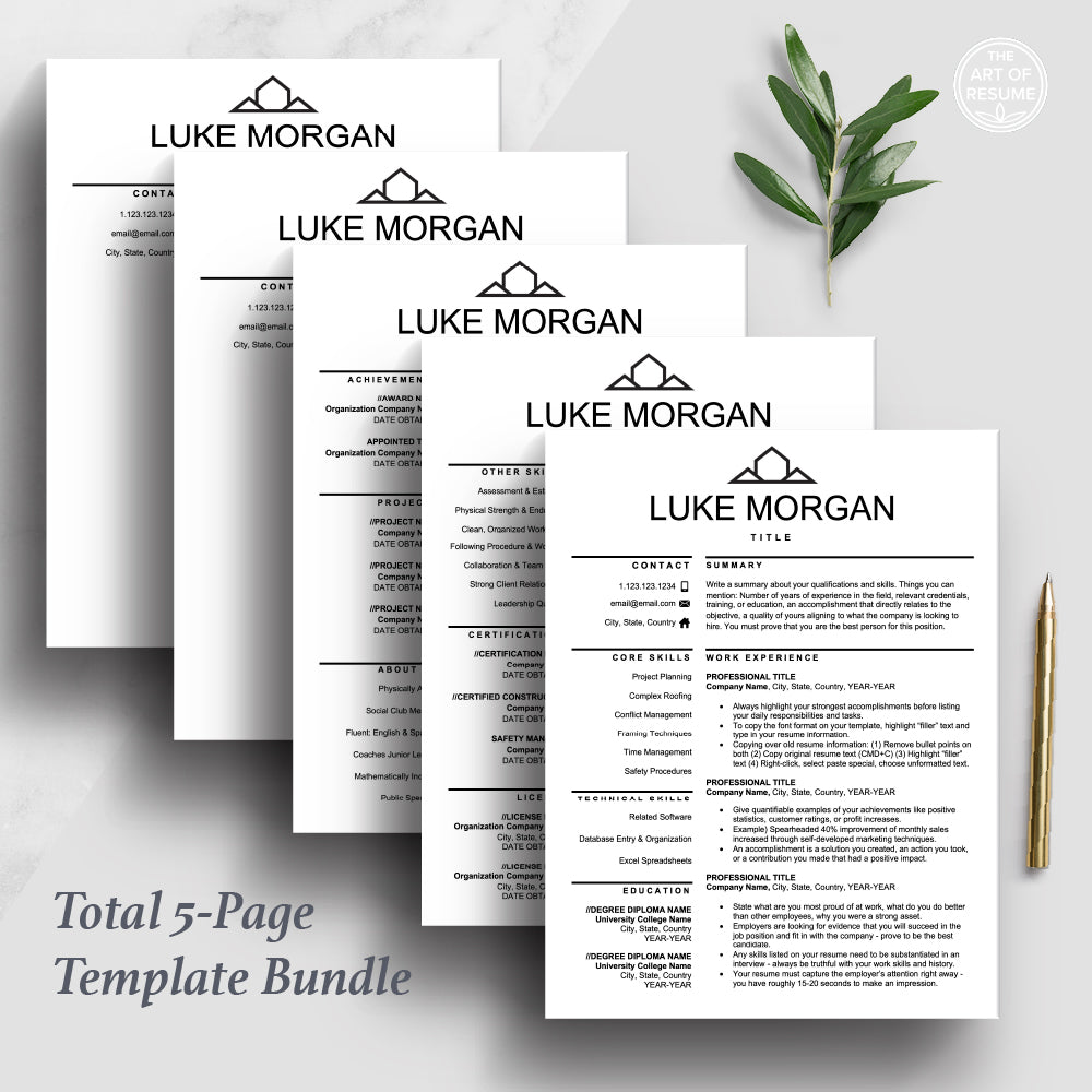 The Art of Resume | Construction, Architect, Real Estate Agent, Realtor, Interior Designer Resume CV Template Design | 5 Page Resume Bundle