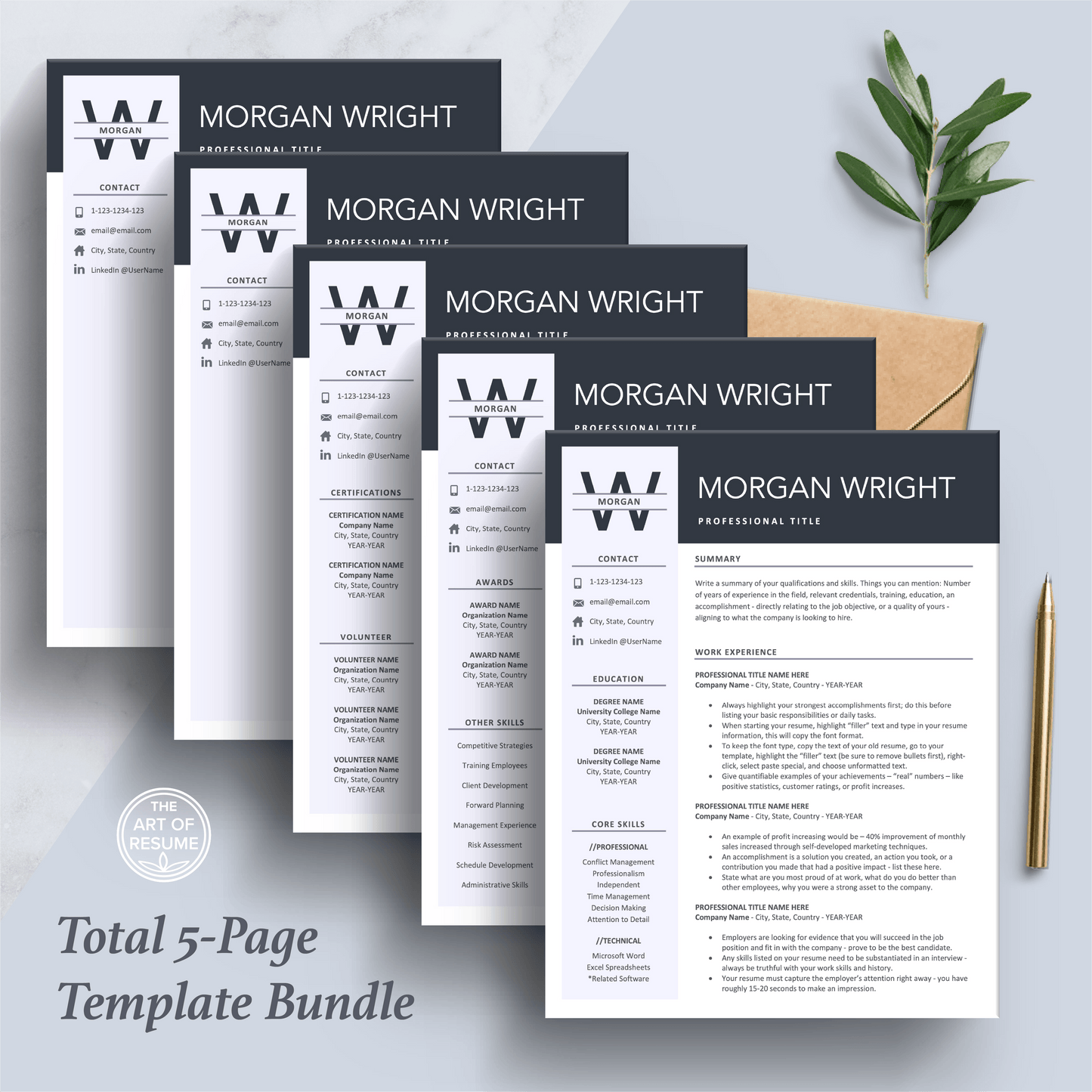 The Art of Resume Templates | Professional Simple Resume CV Design Bundle including matching cover letter and reference page